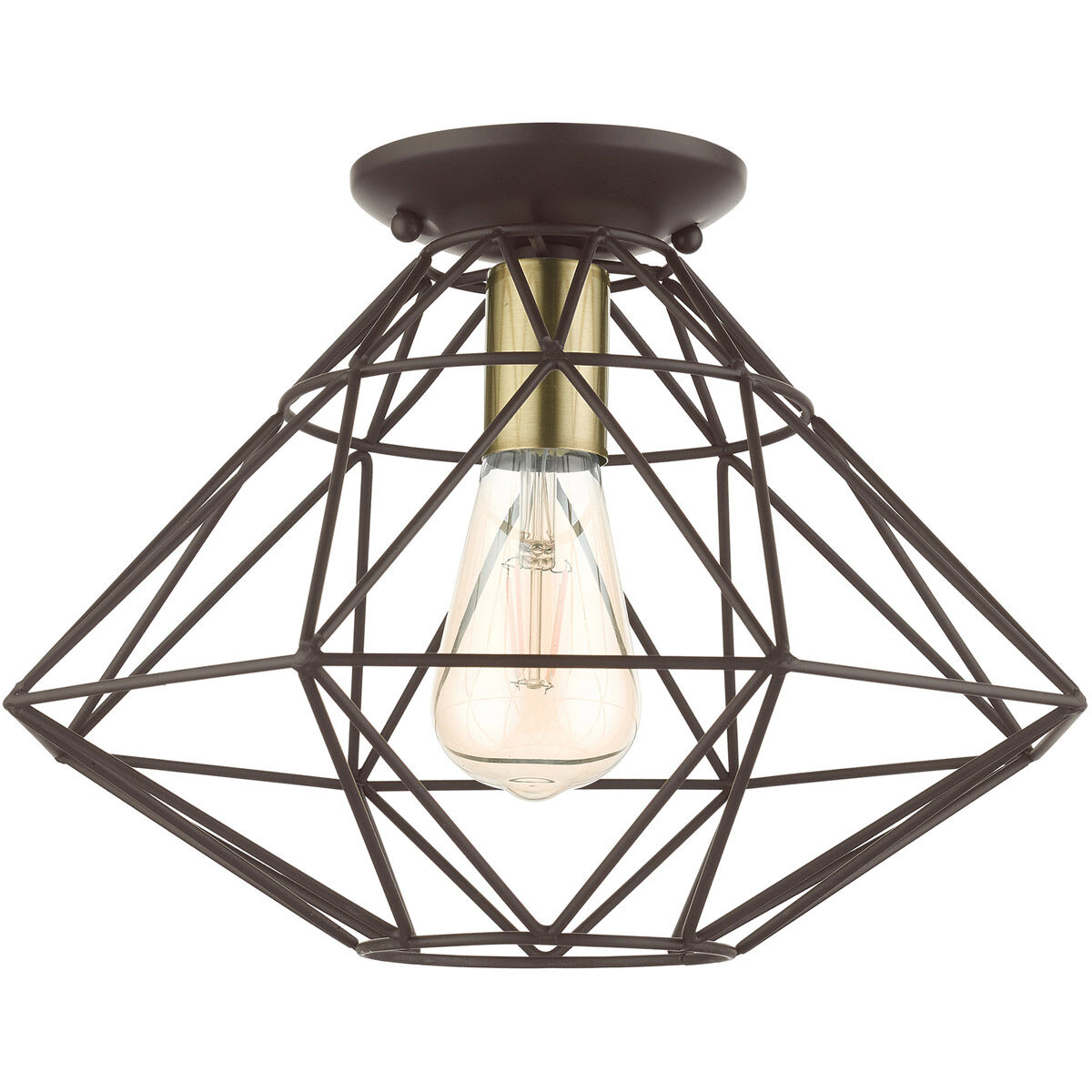Geometric 1 Light 14 inch Bronze Flush Mount Ceiling Light
