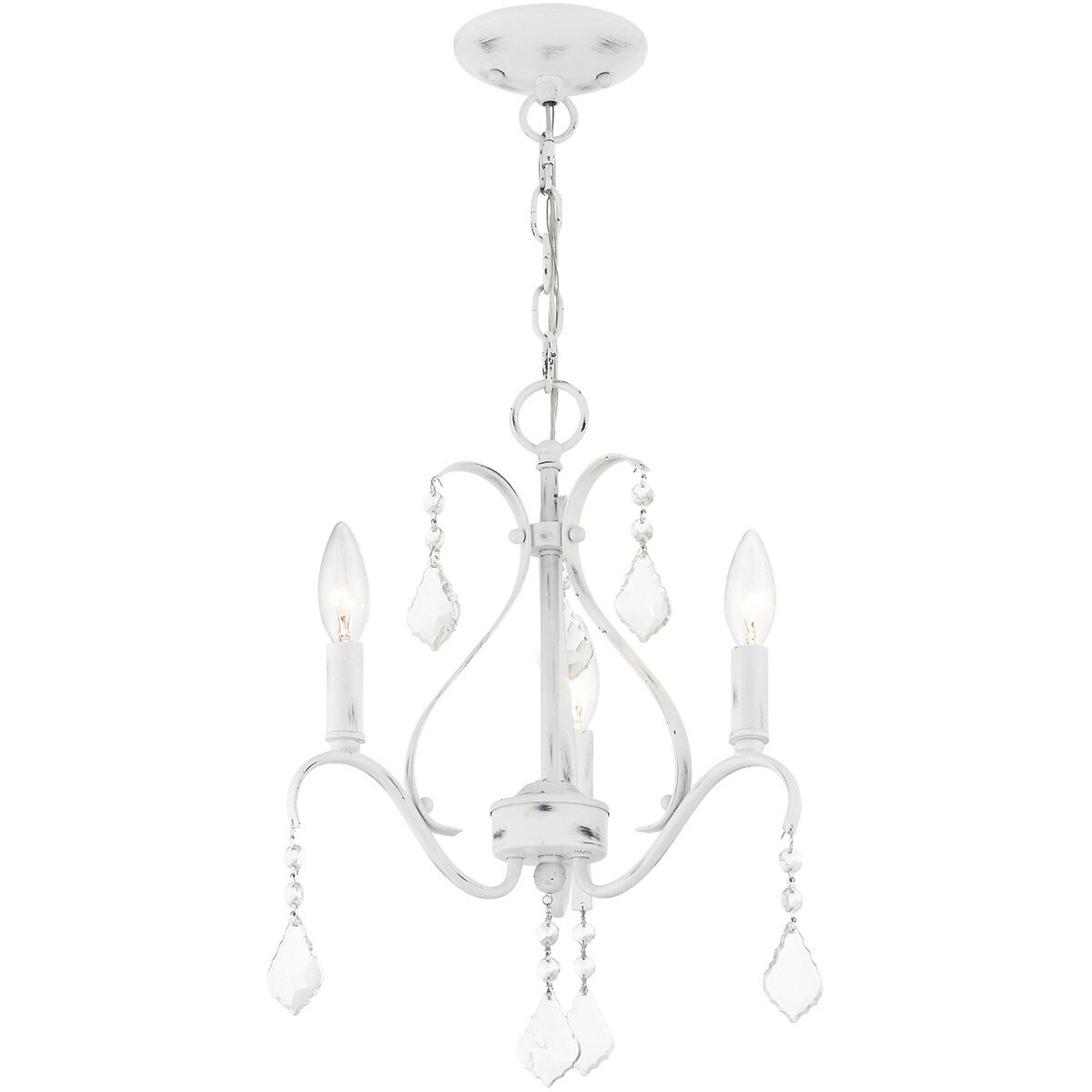 Caterina 3 Light 13 inch Antique White with Clear Crystals Chandelier Ceiling Light