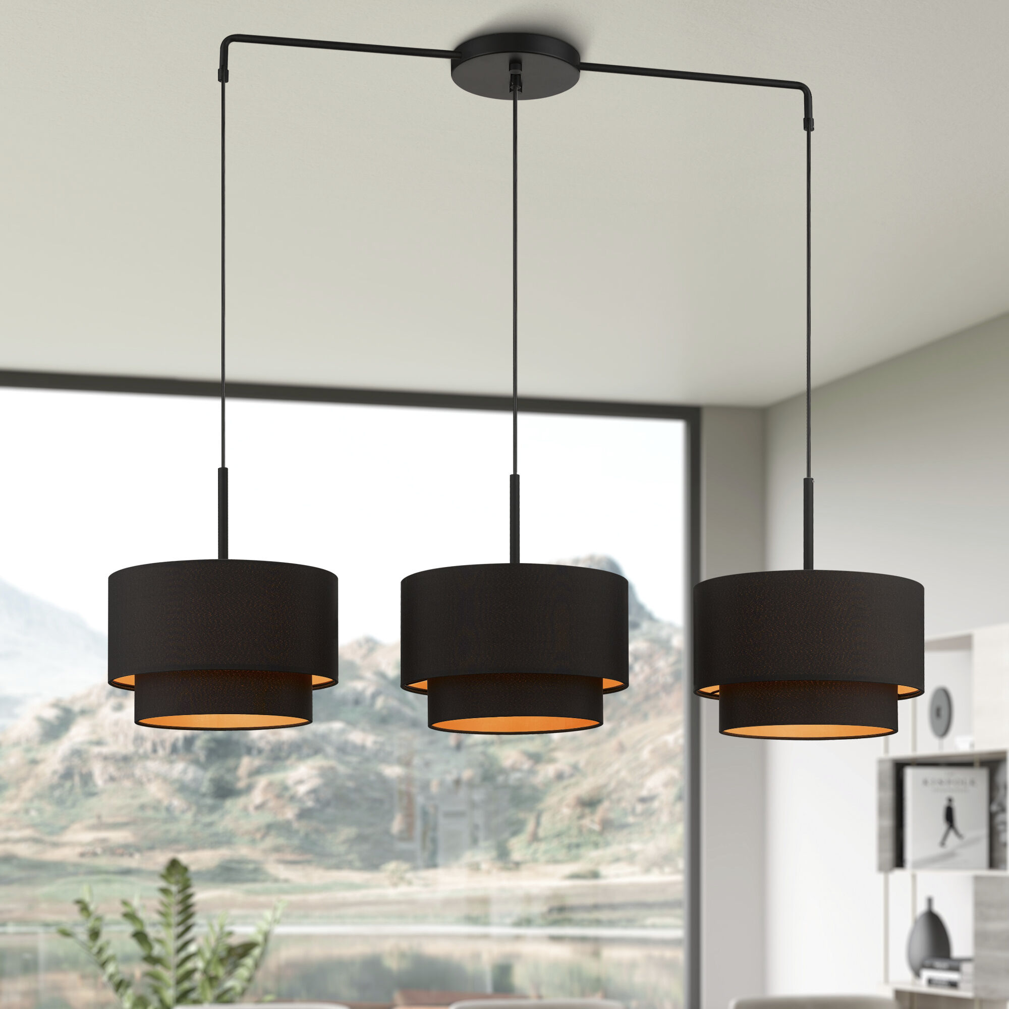 Sentosa 3 Light 49 inch Black Linear Chandelier Ceiling Light, Large