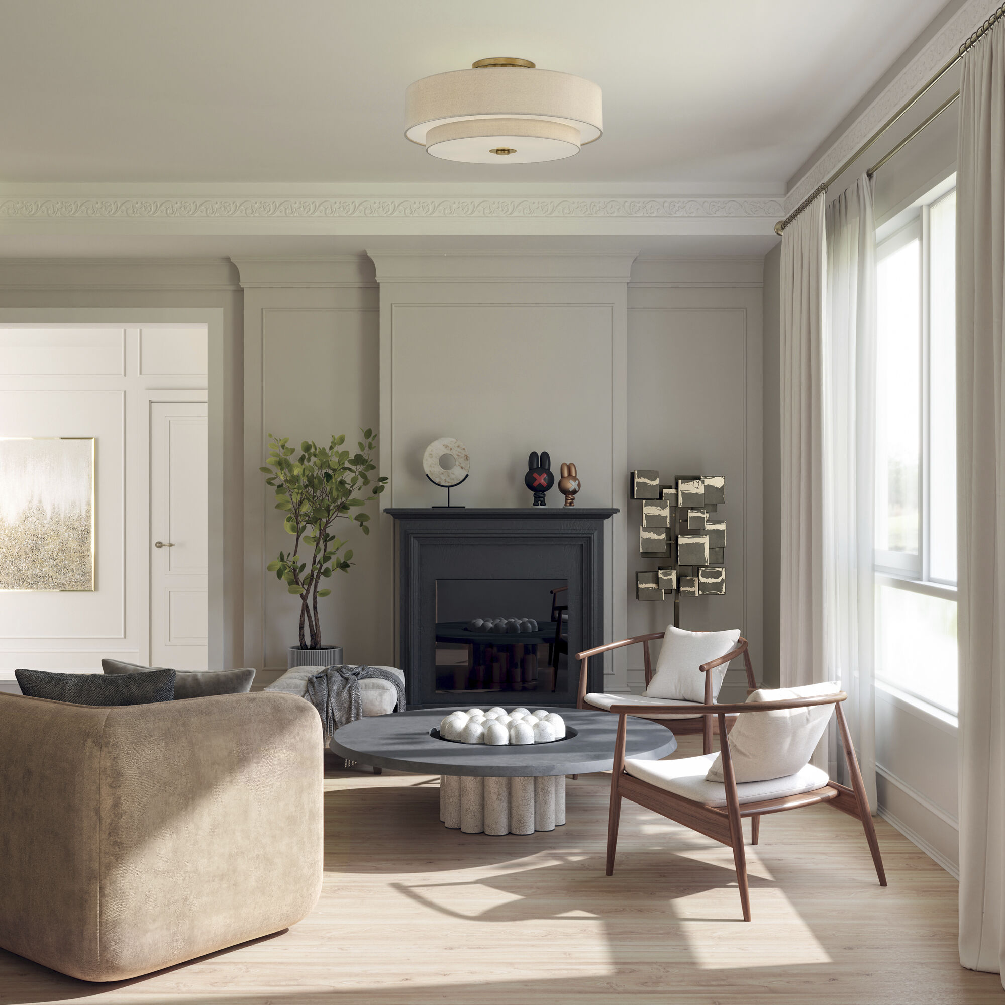 Bellingham 6 Light 30 inch Antique Gold Leaf Semi Flush Mount Ceiling Light, Extra Large