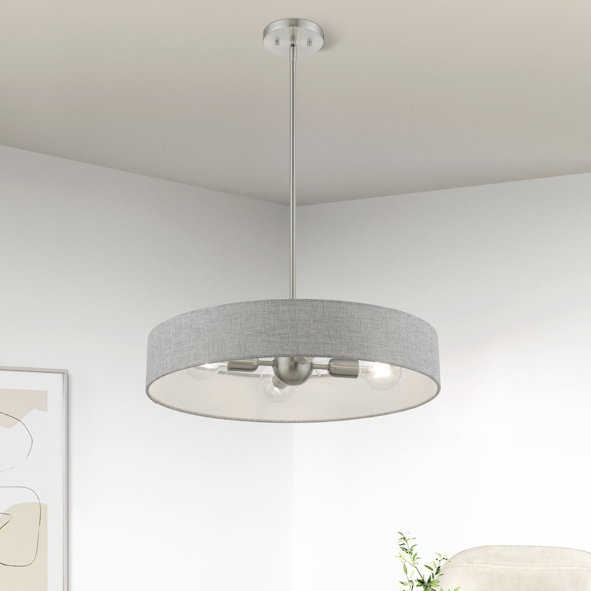 Elmhurst 4 Light 22 inch Brushed Nickel with Shiny White Accents Pendant Ceiling Light, Medium, Drum