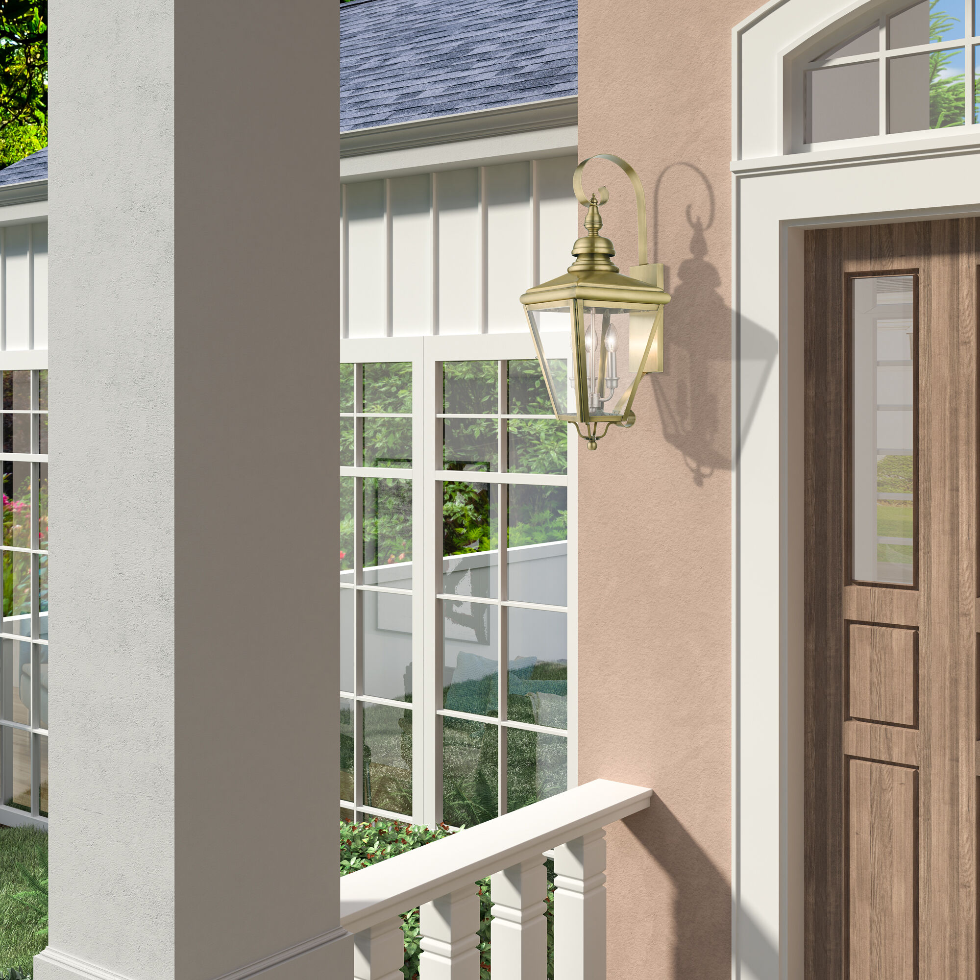 Adams 3 Light 10.63 inch Antique Brass with Brushed Nickel Finish Cluster Outdoor Large Wall Lantern Wall Light