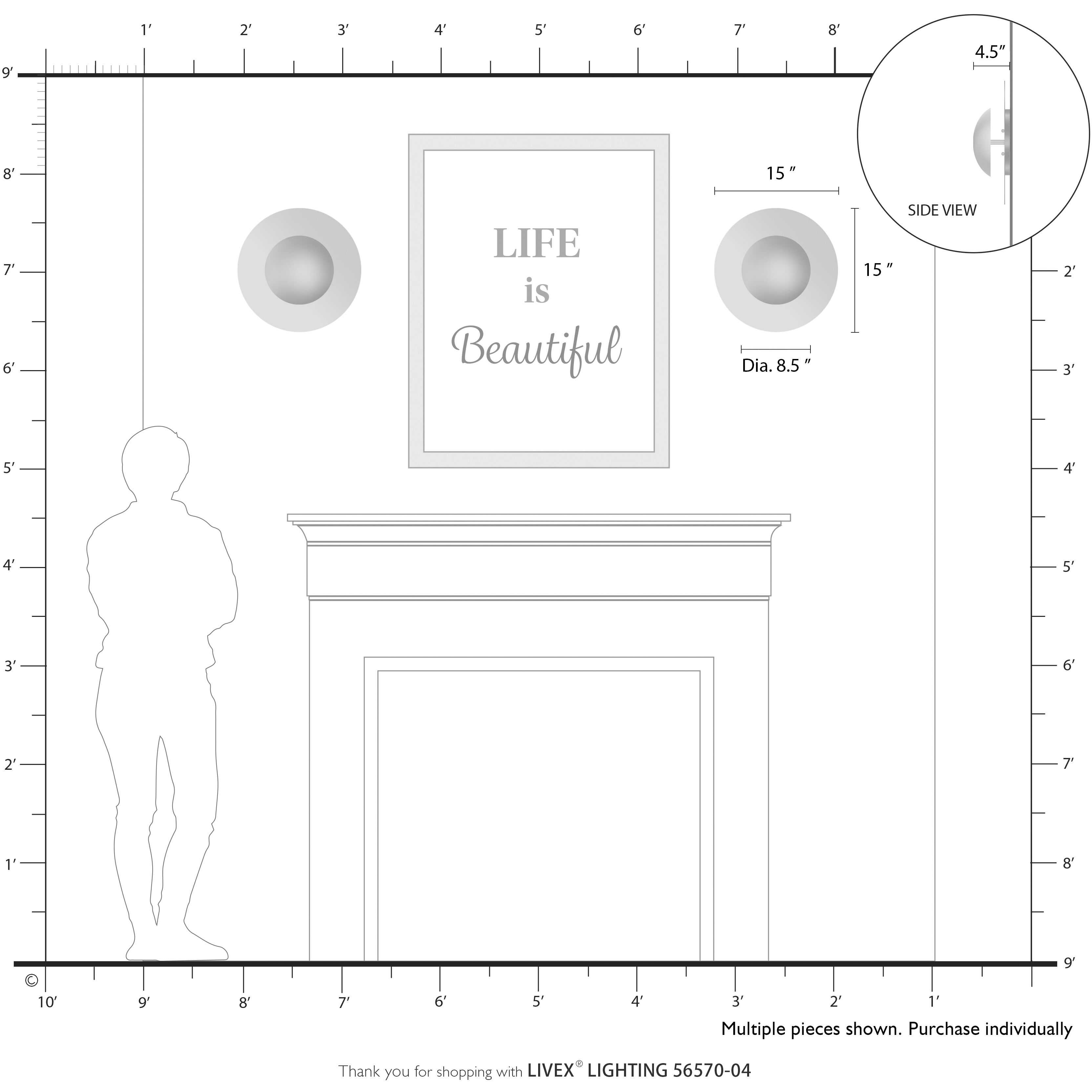 Ventura 2 Light 15 inch Black with Brushed Nickel Reflector Backplate Semi-Flush/Wall Sconce Ceiling Light, Large