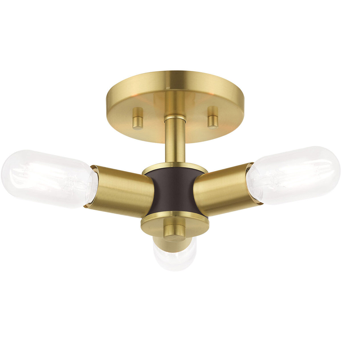 Copenhagen 3 Light 14 inch Satin Brass Semi-Flush Mount Ceiling Light