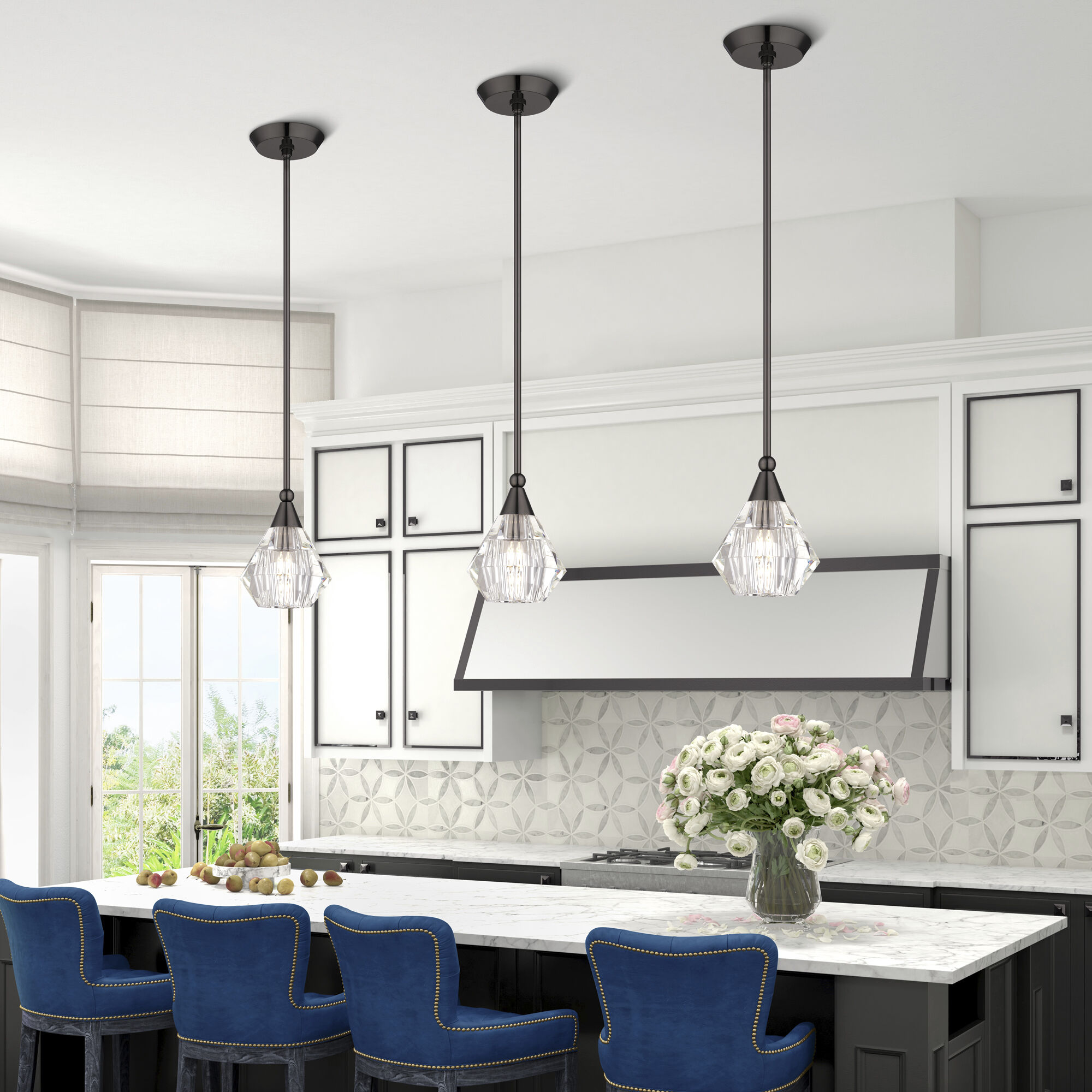 Brussels 1 Light 7 inch Black Chrome Pendant Ceiling Light, Crystal, Single