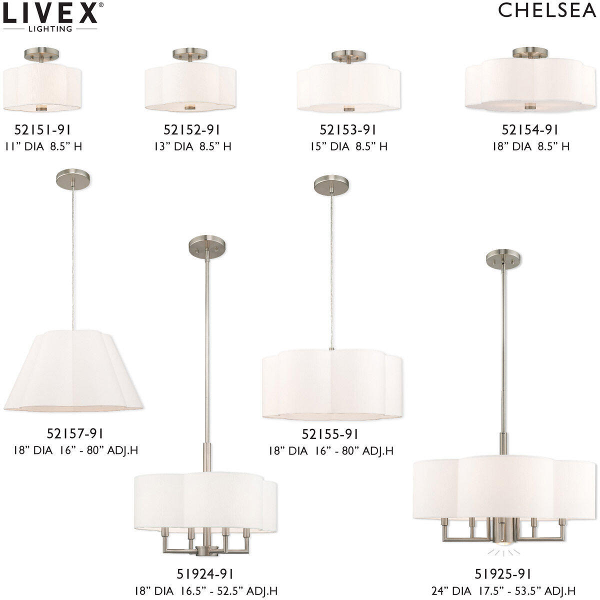 Chelsea 3 Light 18 inch Brushed Nickel Semi-Flush Mount Ceiling Light
