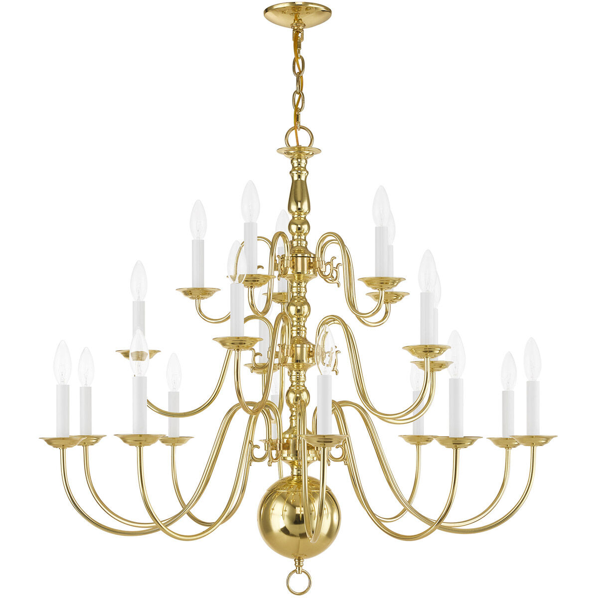 Williamsburgh 20 Light 36 inch Polished Brass Chandelier Ceiling Light