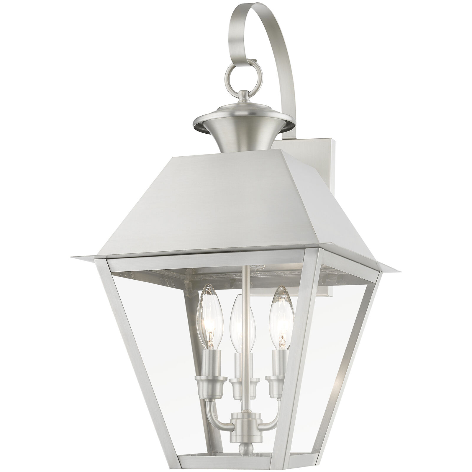 Wentworth 3 Light 22 inch Brushed Nickel Outdoor Wall Lantern, Large