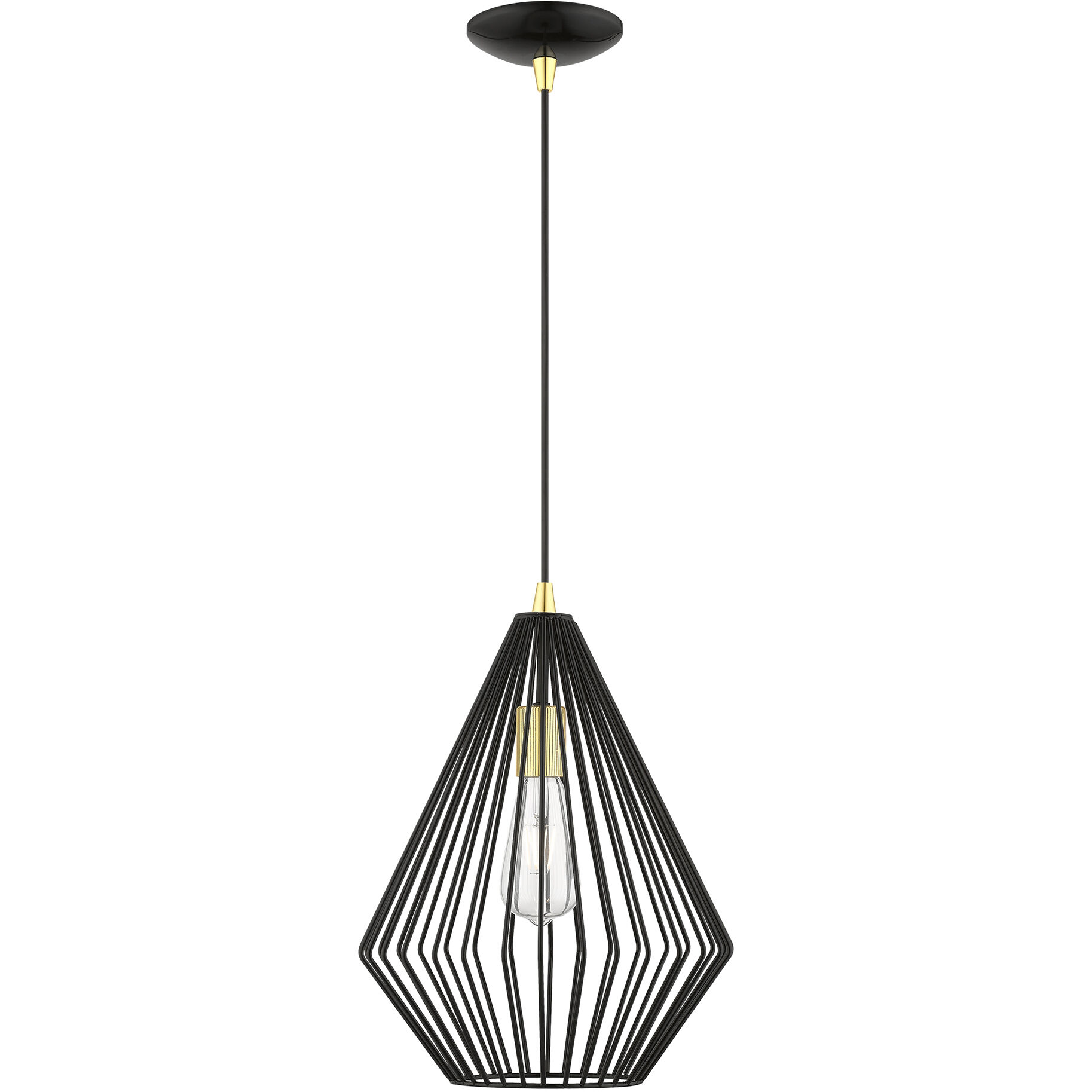 Linz 1 Light 12 inch Shiny Black with Polished Brass Accents Pendant Ceiling Light