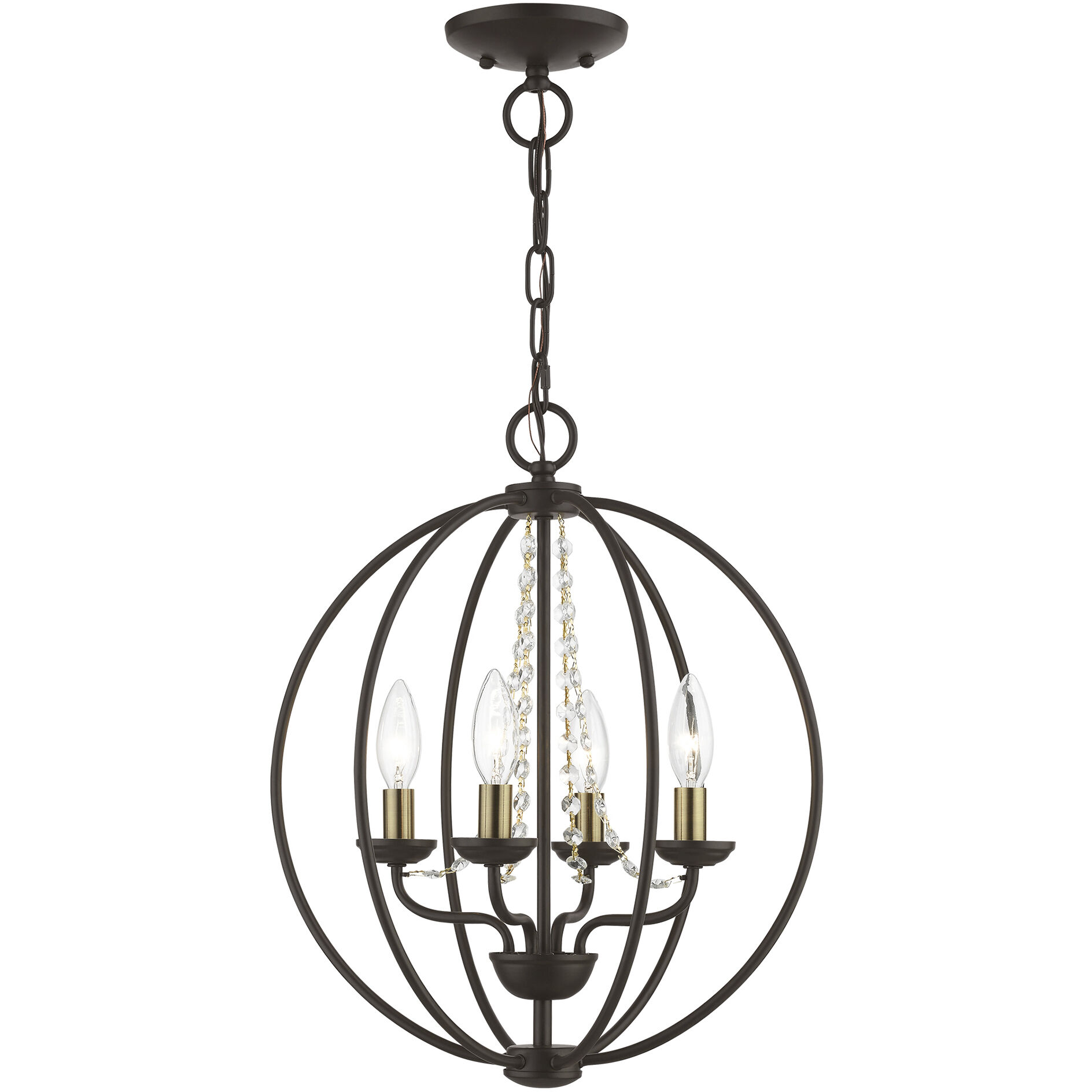 Arabella 4 Light 15 inch Bronze with Antique Brass Finish Candles Convertible Chandelier/ Semi-Flush Ceiling Light, Globe