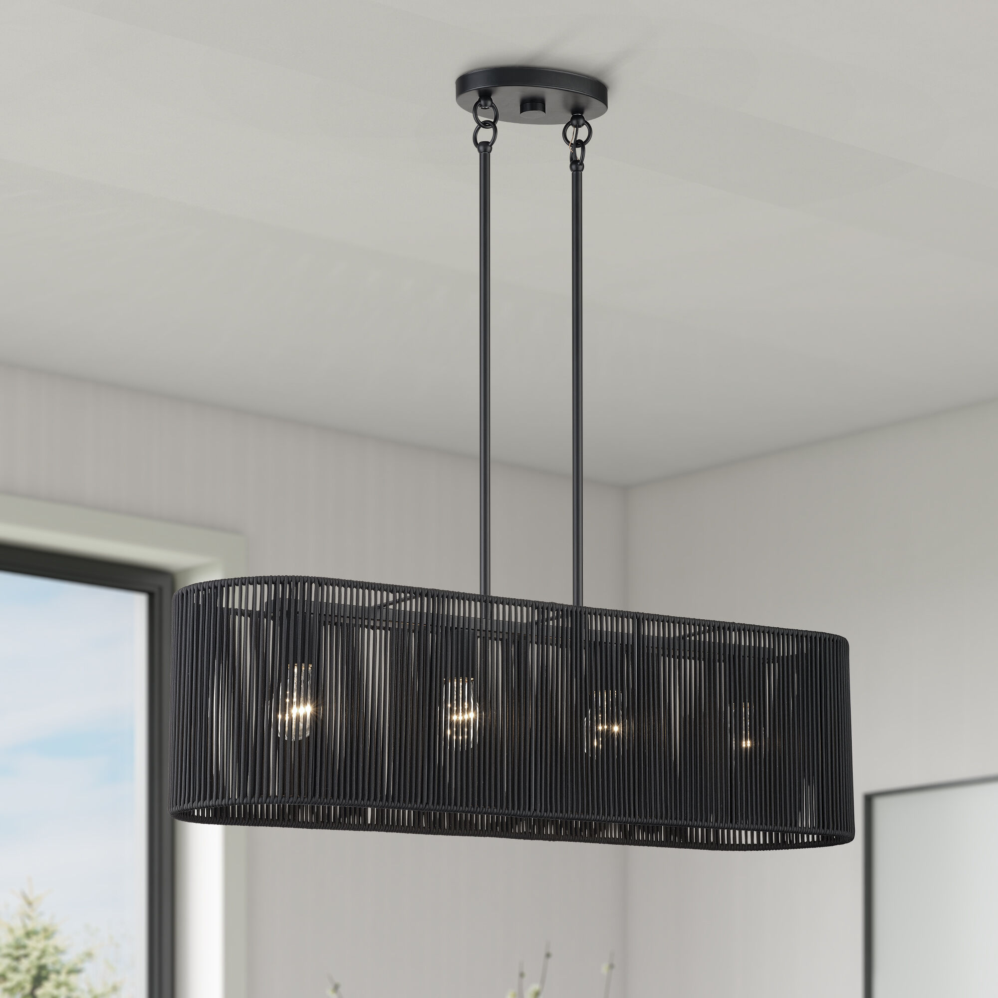 Acordia 4 Light 36 inch Black Linear Chandelier Ceiling Light, Large