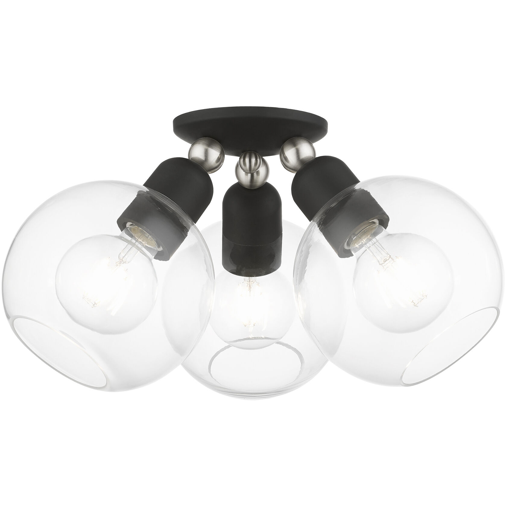Downtown 3 Light 16 inch Black with Brushed Nickel Accents Semi-Flush Ceiling Light, Sphere