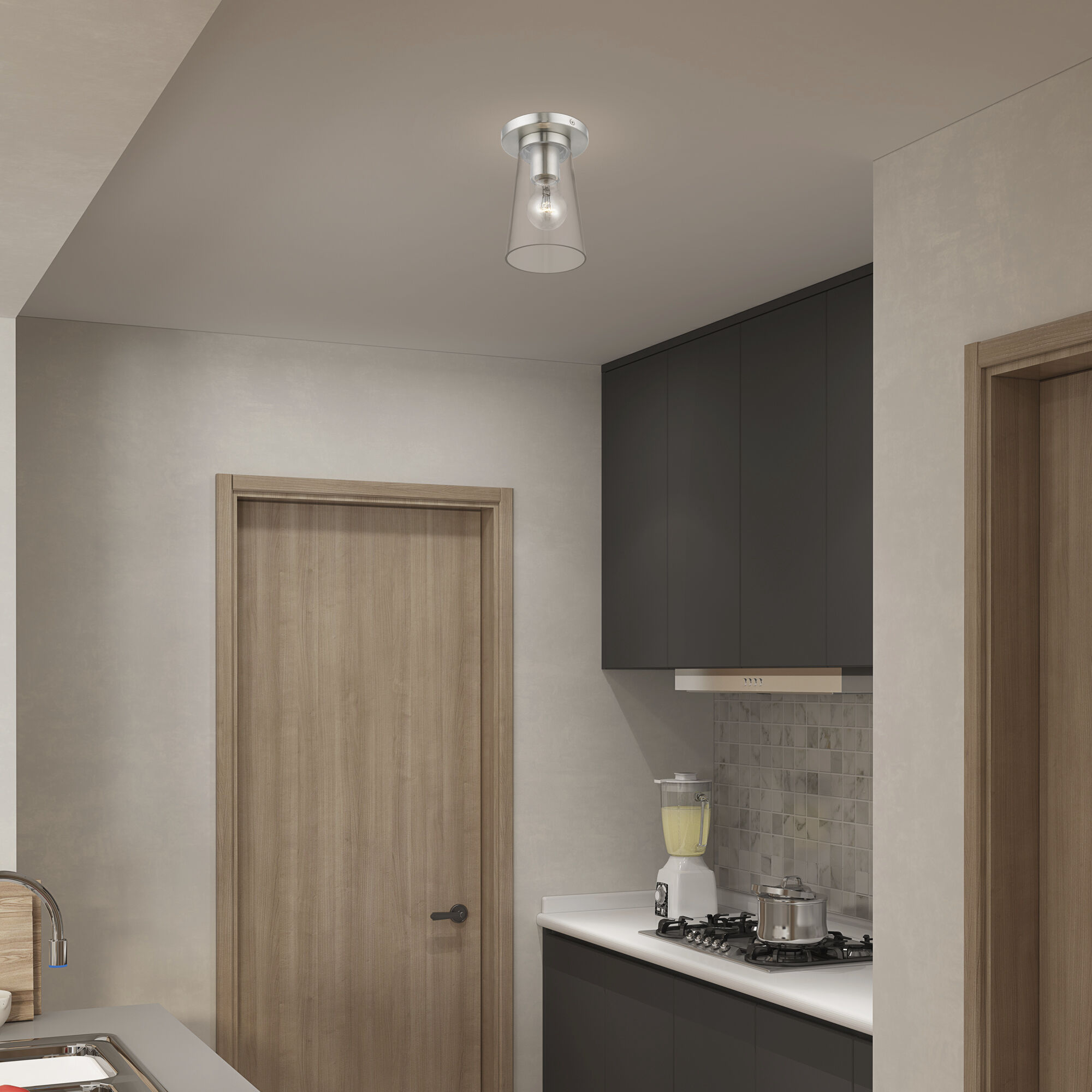 Cityview 1 Light 5 inch Brushed Nickel Small Flush Mount Ceiling Light, Small