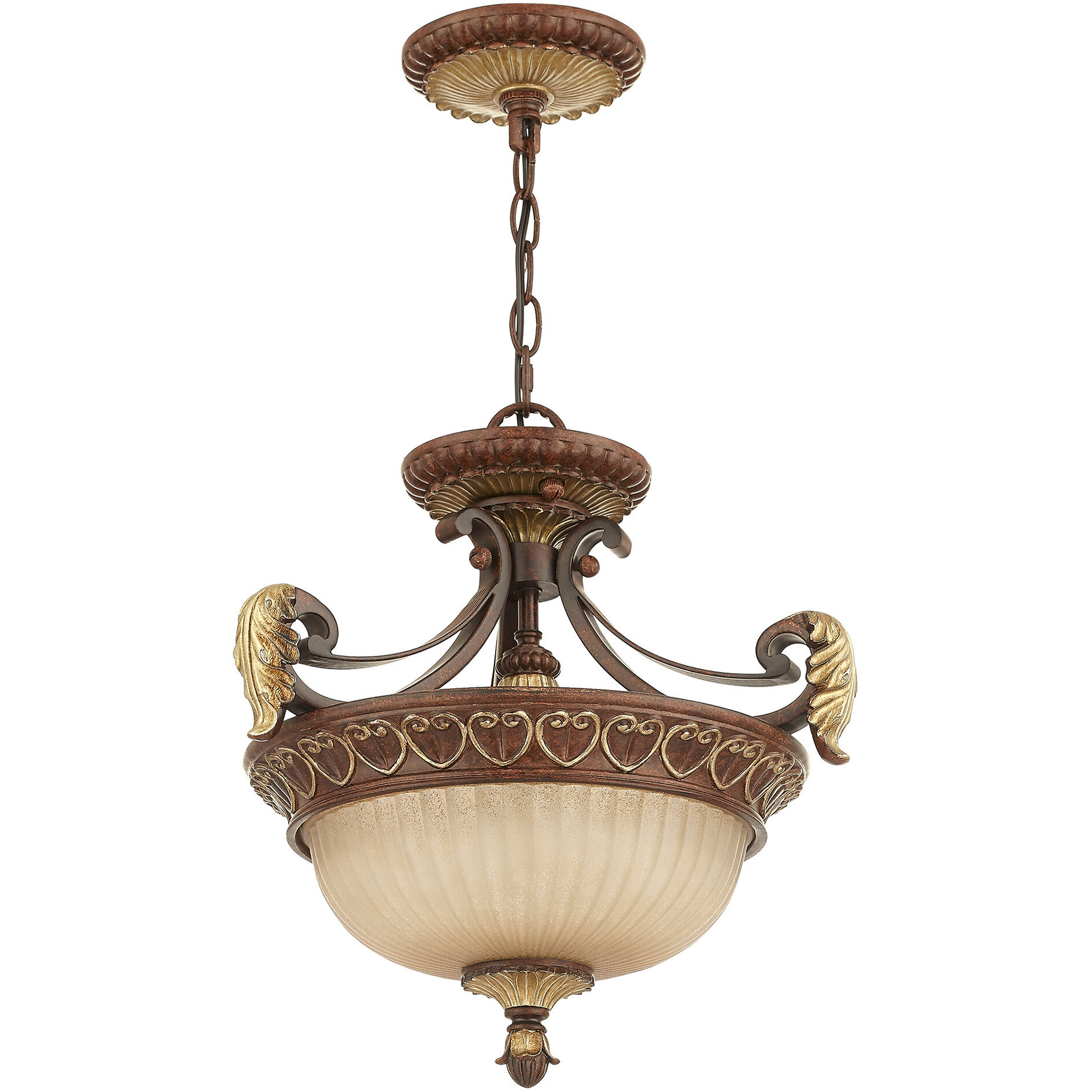 Villa Verona 2 Light 15 inch Verona Bronze with Aged Gold Leaf Accents Convertible Inverted Pendant/Ceiling Mount Ceiling Light