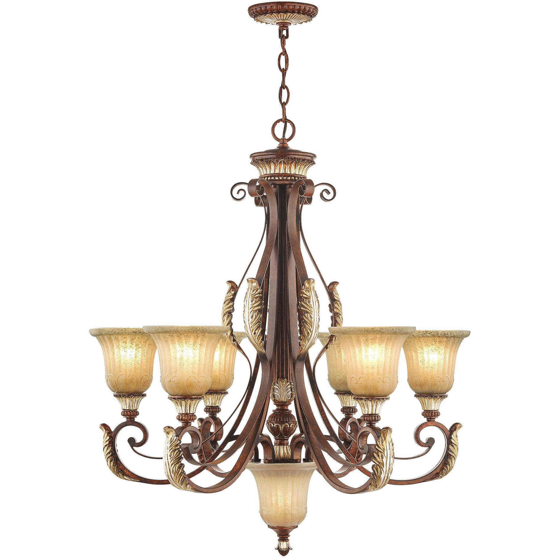 Villa Verona 7 Light 30 inch Verona Bronze with Aged Gold Leaf Accents Chandelier Ceiling Light