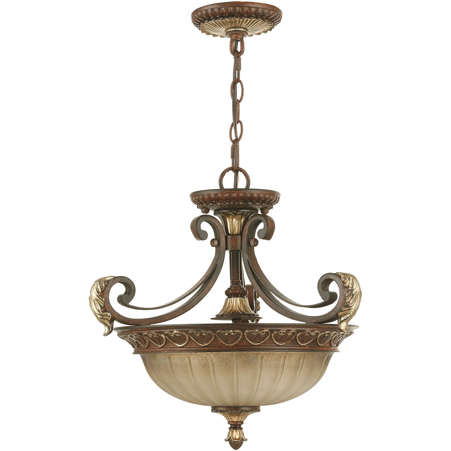 Villa Verona 3 Light 17 inch Verona Bronze with Aged Gold Leaf Accents Convertible Inverted Pendant/Ceiling Mount Ceiling Light