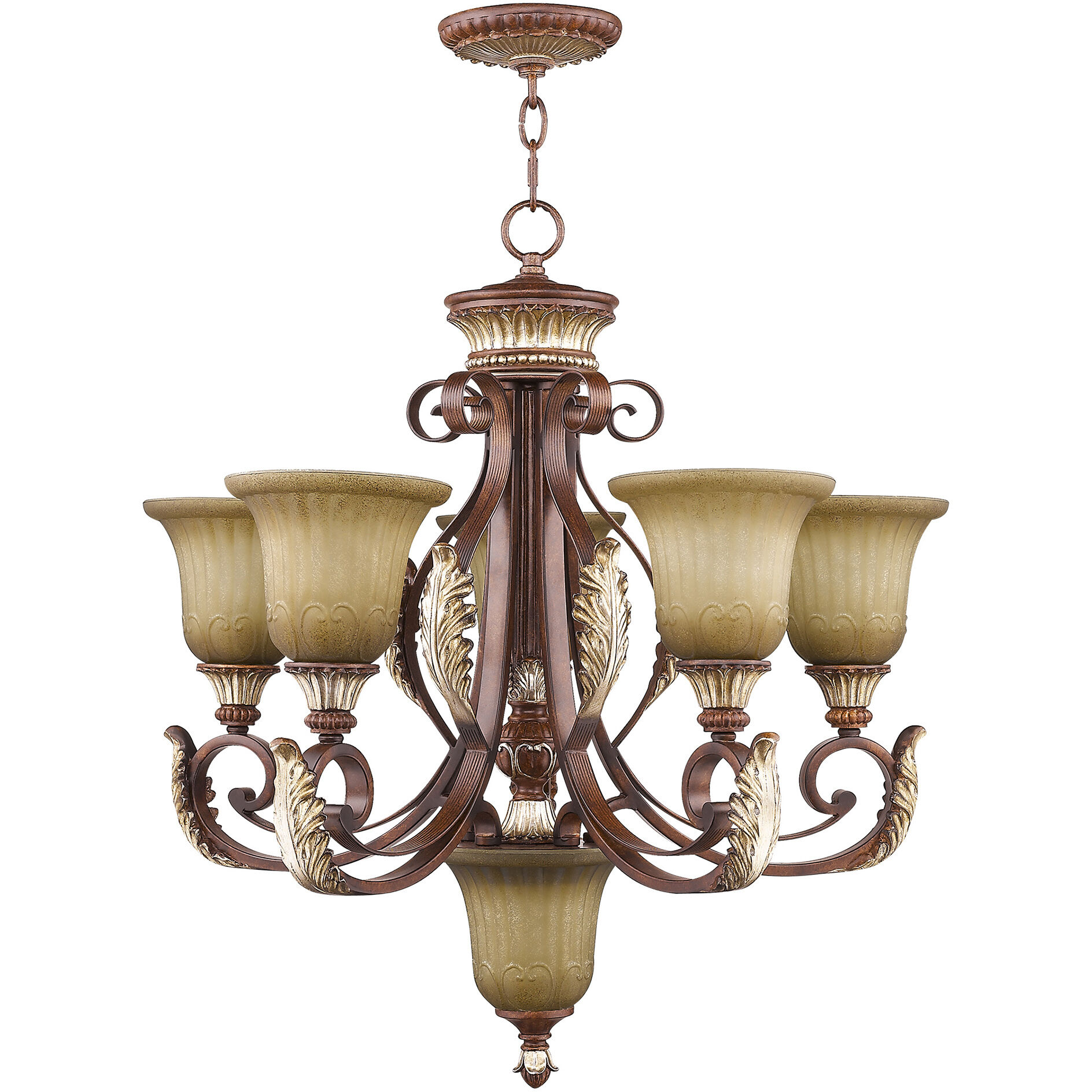 Villa Verona 6 Light 26 inch Verona Bronze with Aged Gold Leaf Accents Chandelier Ceiling Light