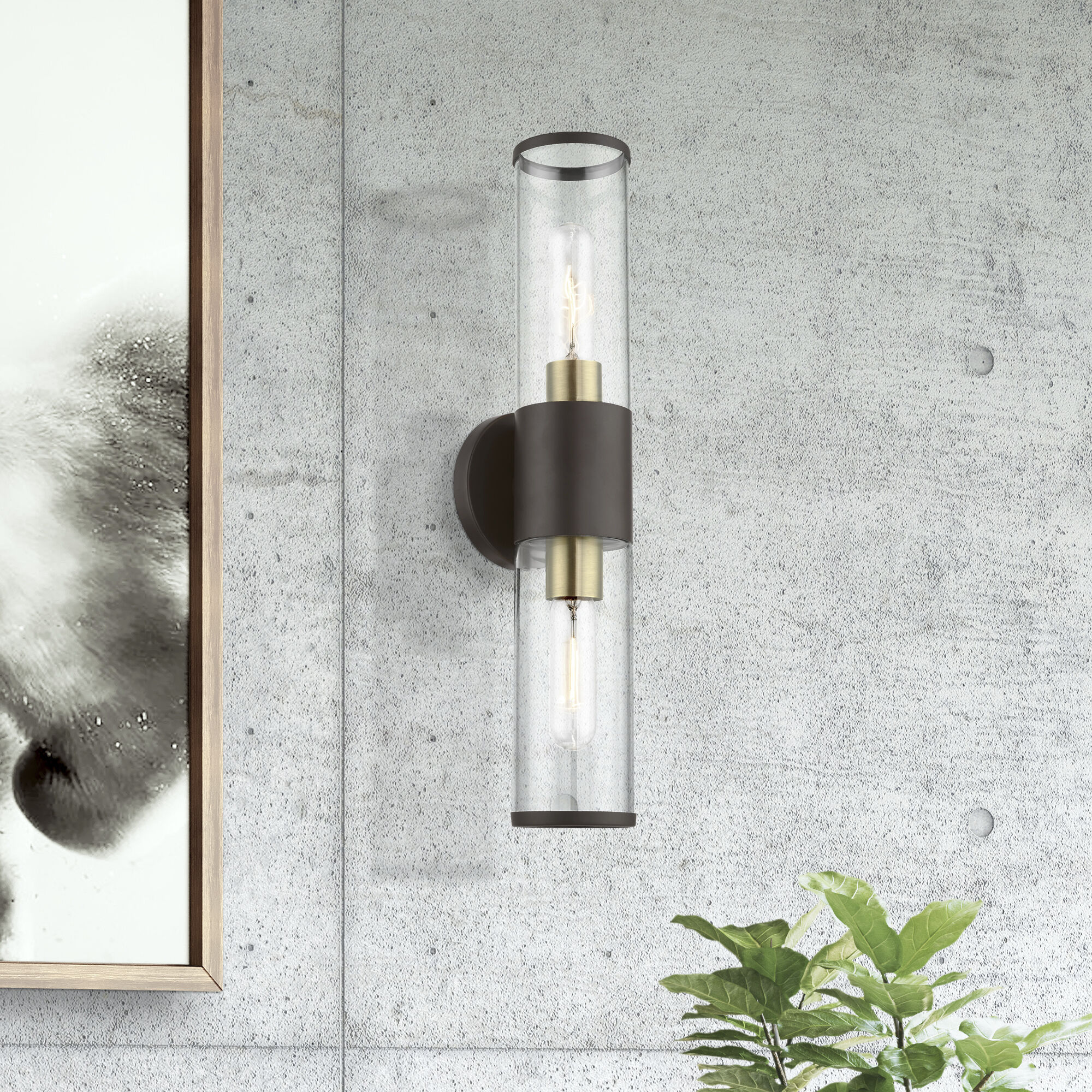 Banca 2 Light 4 inch Bronze with Antique Brass Accent ADA Vanity Sconce Wall Light