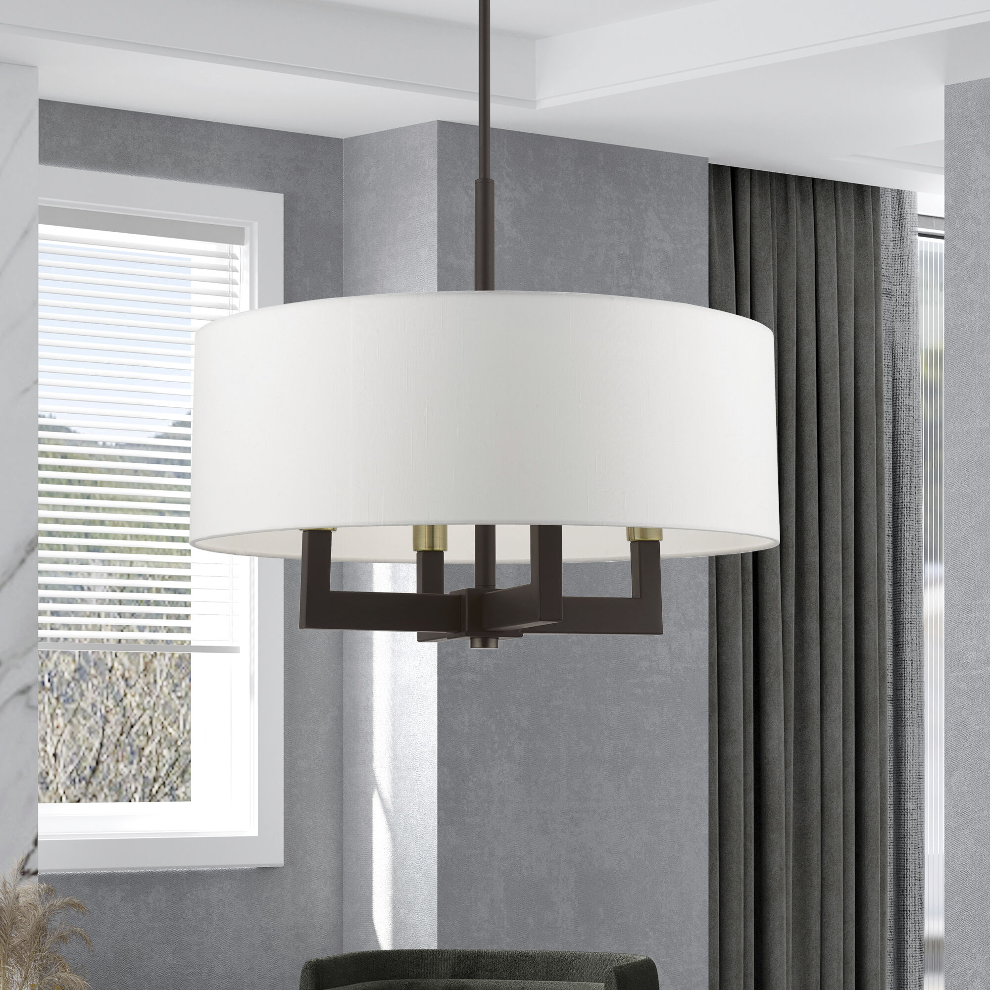 Cresthaven 4 Light 24 inch Bronze with Antique Brass Accents Pendant Chandelier Ceiling Light