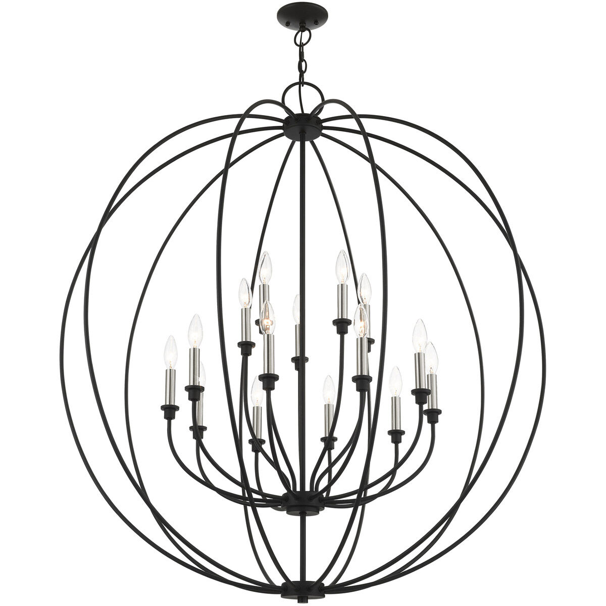 Milania 15 Light 42 inch Black with Brushed Nickel Accents Chandelier Ceiling Light 