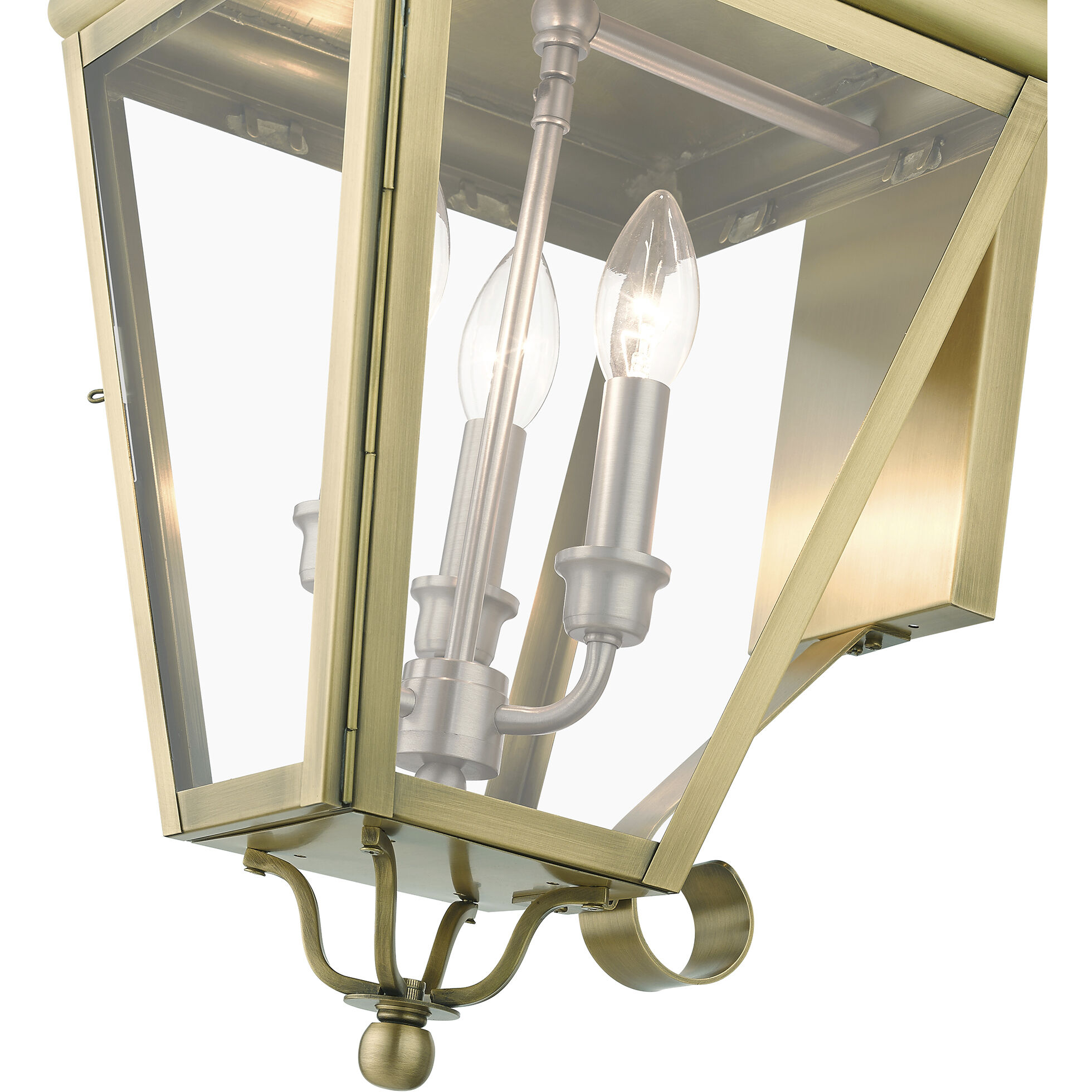 Adams 3 Light 10.63 inch Antique Brass with Brushed Nickel Finish Cluster Outdoor Large Wall Lantern Wall Light