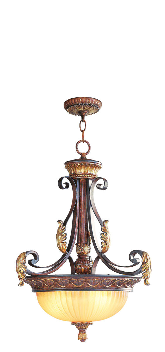 Villa Verona 3 Light 19 inch Verona Bronze with Aged Gold Leaf Accents Inverted Pendant Ceiling Light