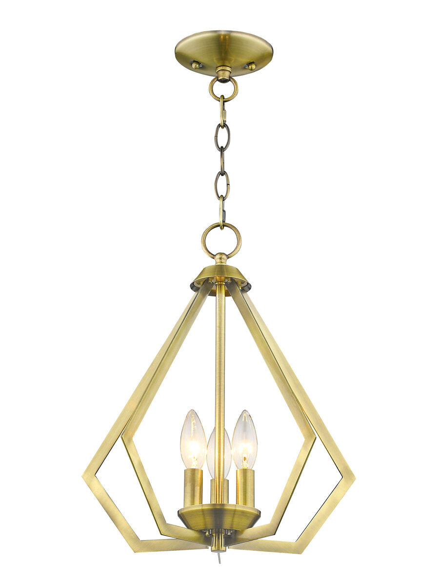 Prism 3 Light 14 inch Antique Brass Convertible Mini Chandelier/Ceiling Mount Ceiling Light