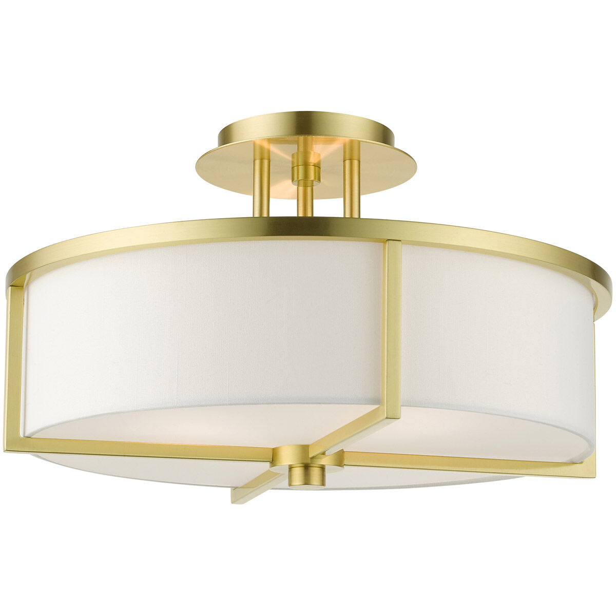 Wesley 3 Light 16 inch Satin Brass Semi Flush Ceiling Light