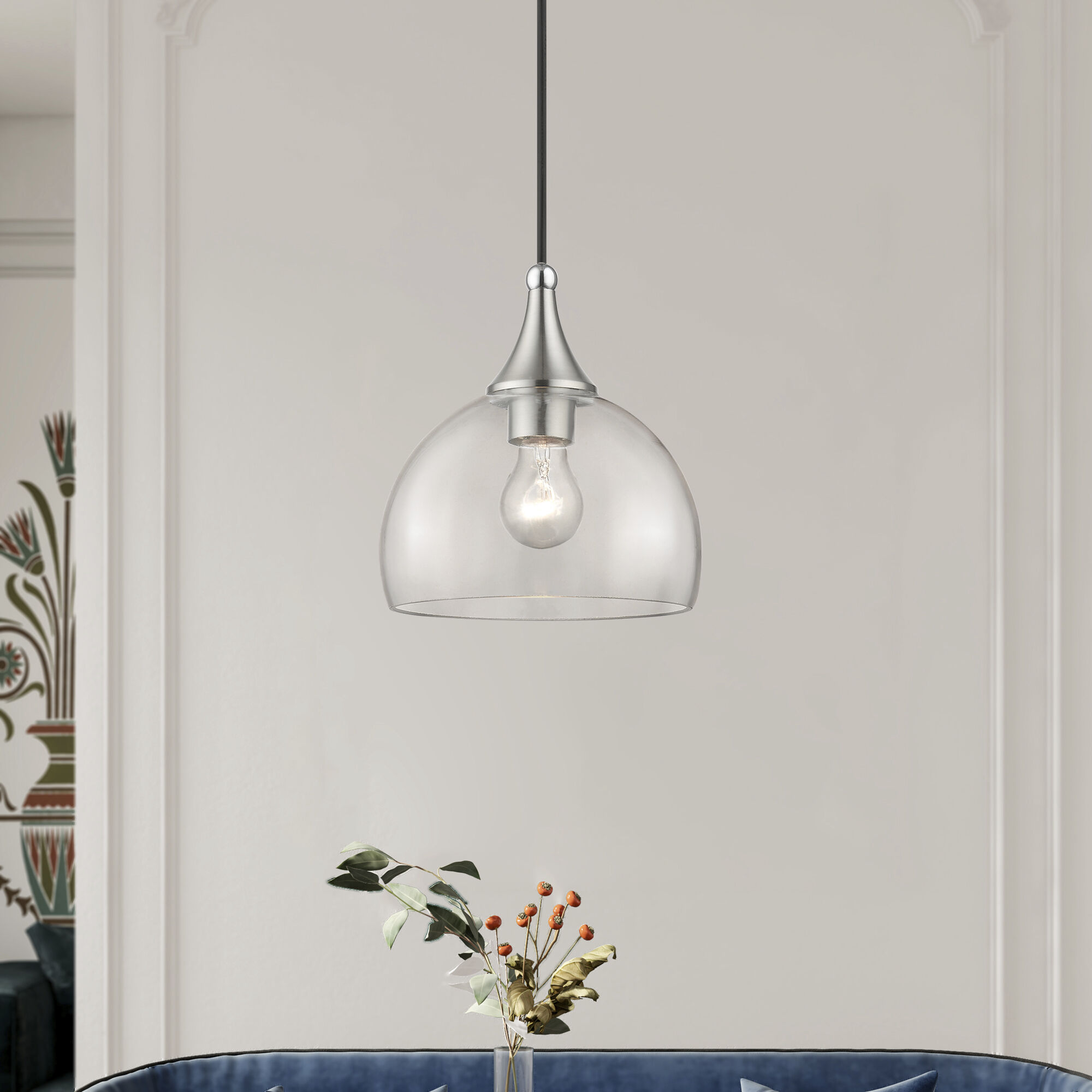 Glendon 1 Light 8.25 inch Brushed Nickel with Polished Chrome Finish Accents Glass Pendant Ceiling Light in Brushed Nickel & Polished Chrome