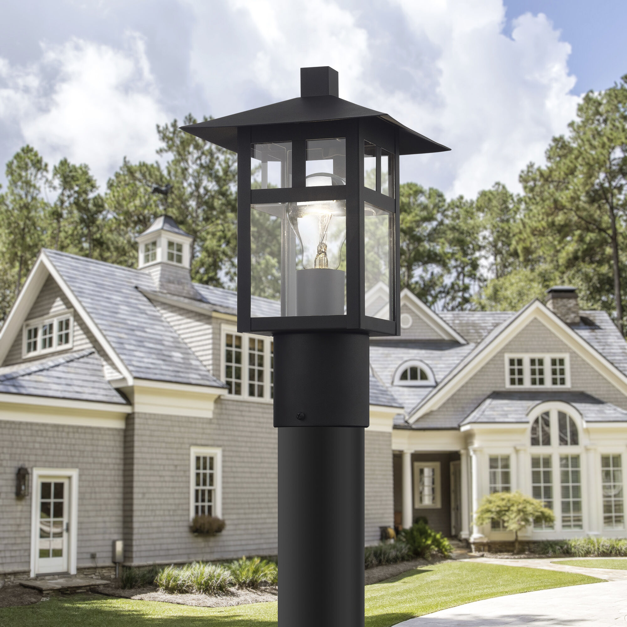 Crestlake 1 Light 11.75 inch Textured Black Outdoor Post Top Lantern