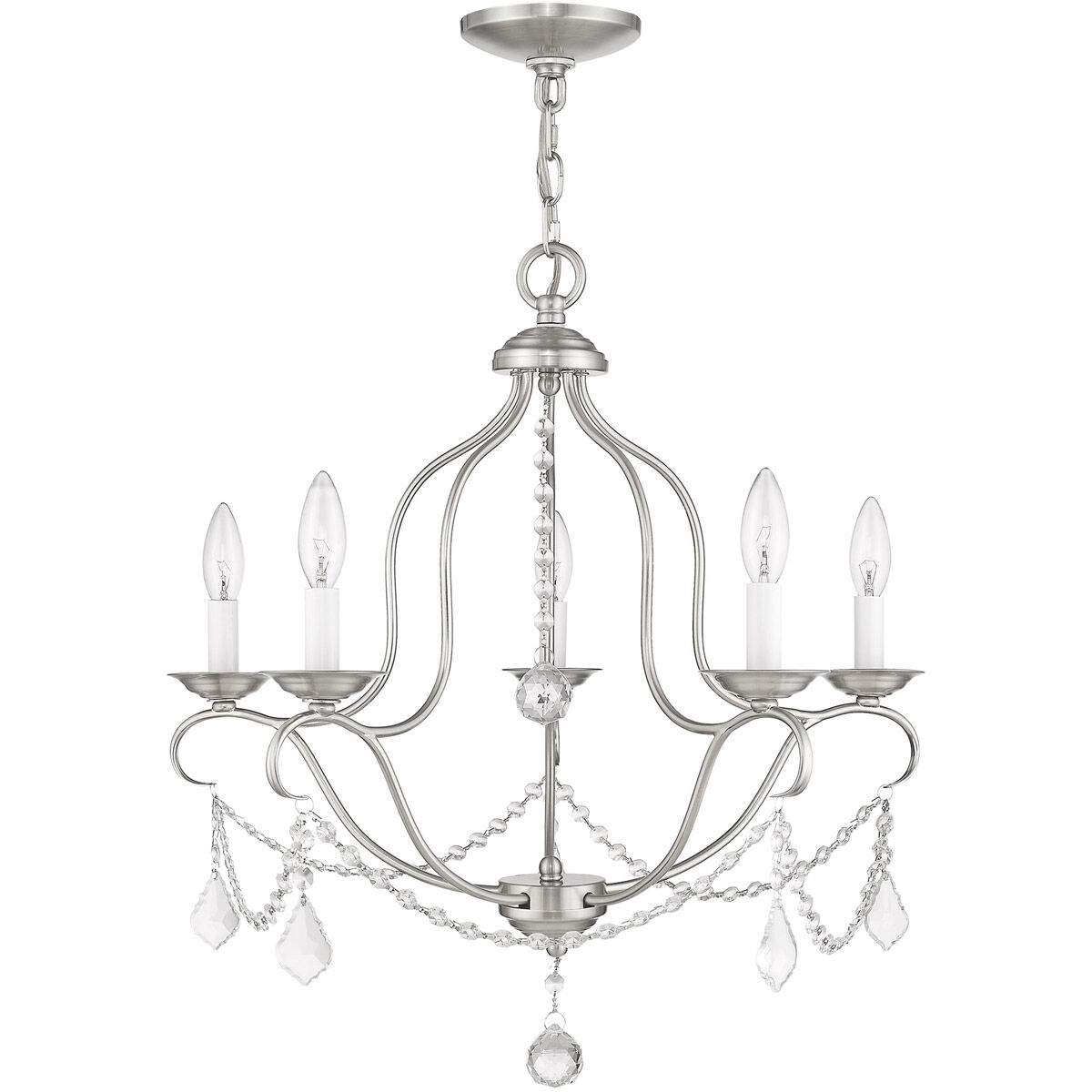 Chesterfield 5 Light 22 inch Brushed Nickel Chandelier Ceiling Light