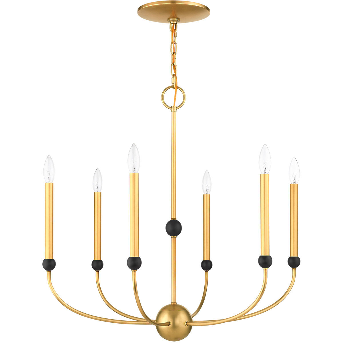 Cortlandt 6 Light 28 inch Natural Brass with Bronze Accents Chandelier Ceiling Light