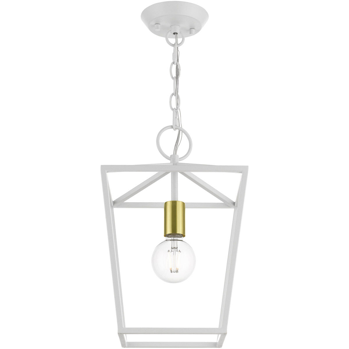 Devone 1 Light 10 inch White with Satin Brass Accent Pendant Lantern Ceiling Light