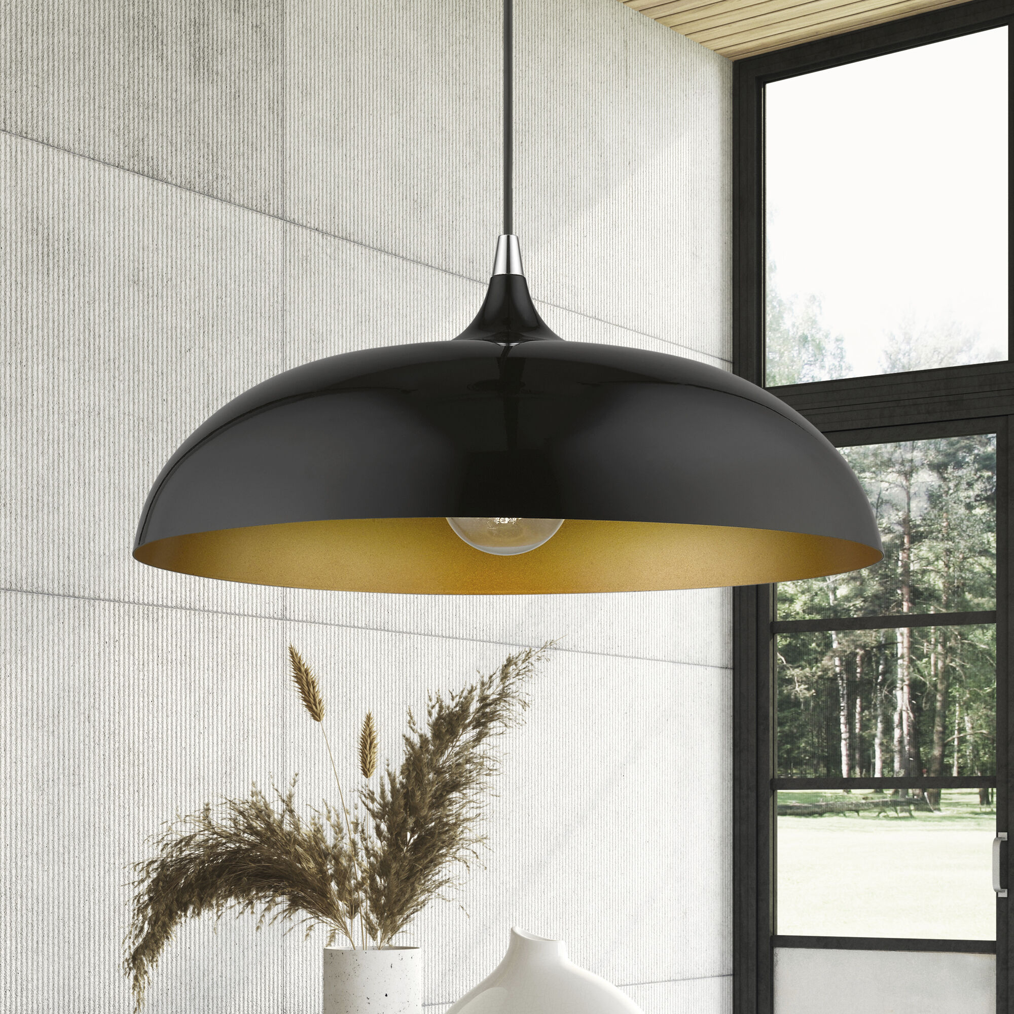 Amador 1 Light 18 inch Shiny Black with Polished Chrome Accents Pendant Ceiling Light