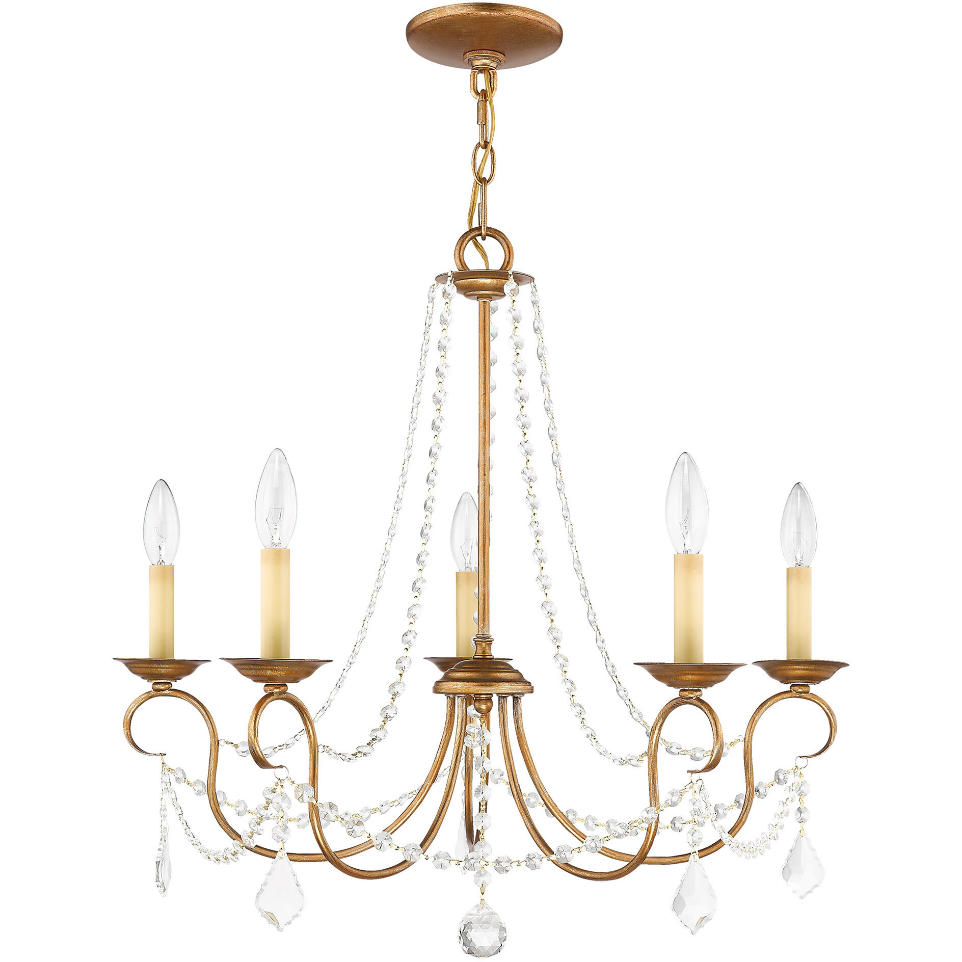 Pennington 5 Light 25 inch Antique Gold Leaf Chandelier Ceiling Light