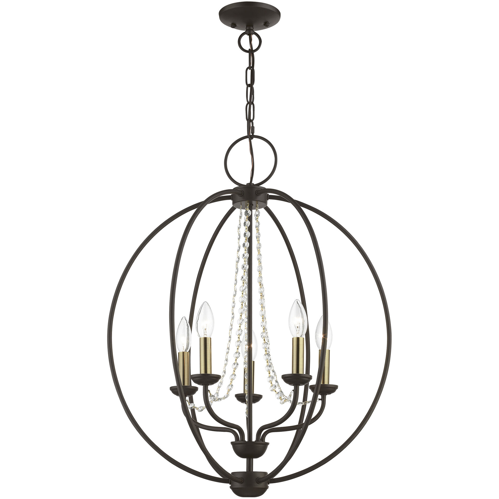Arabella 5 Light 22 inch Bronze with Antique Brass Finish Candles Chandelier Ceiling Light, Globe