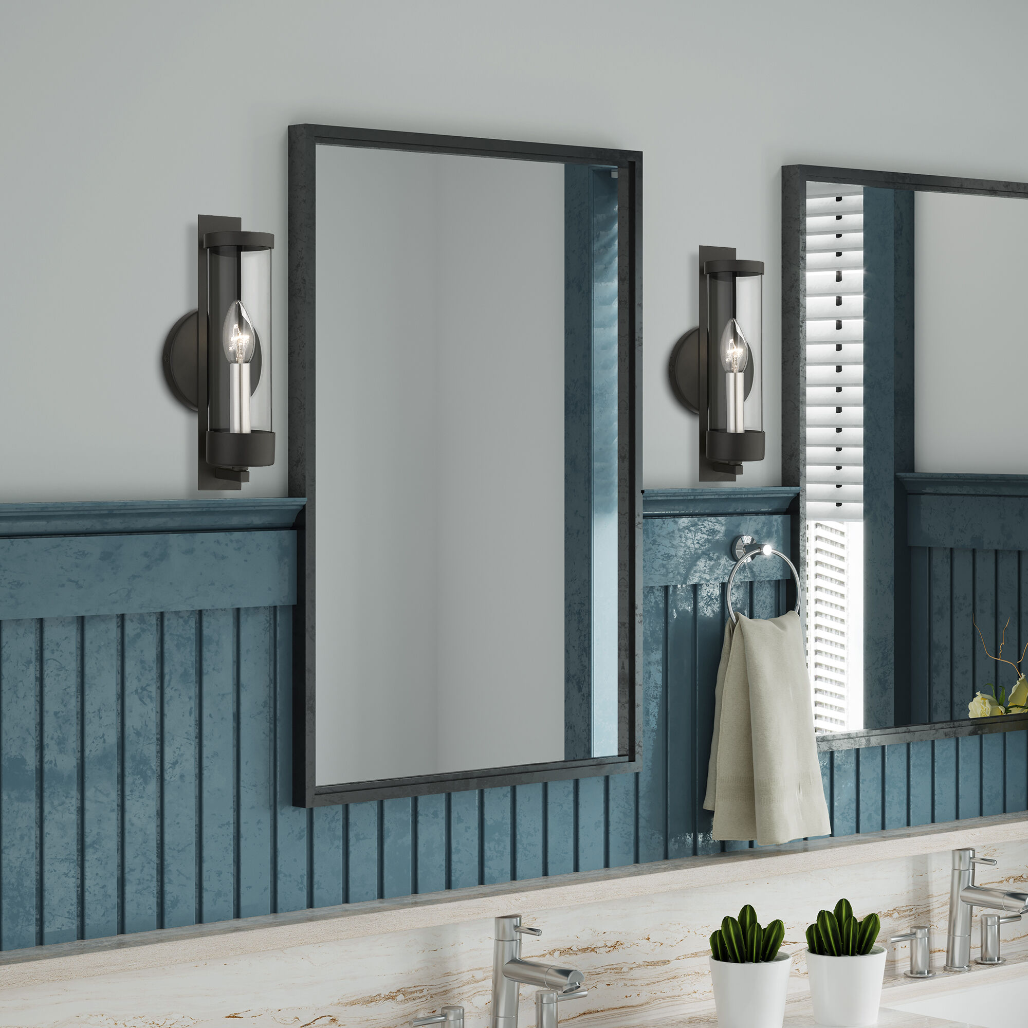 Castleton 1 Light 5 inch Black with Brushed Nickel Candle Single Sconce Wall Light, Single