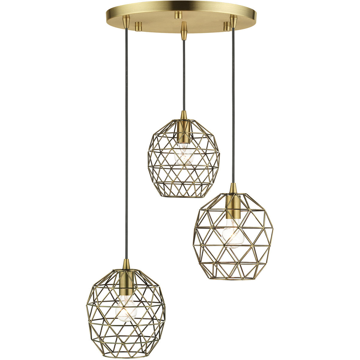Geometrix 3 Light 20 inch Antique Brass Pendant Ceiling Light