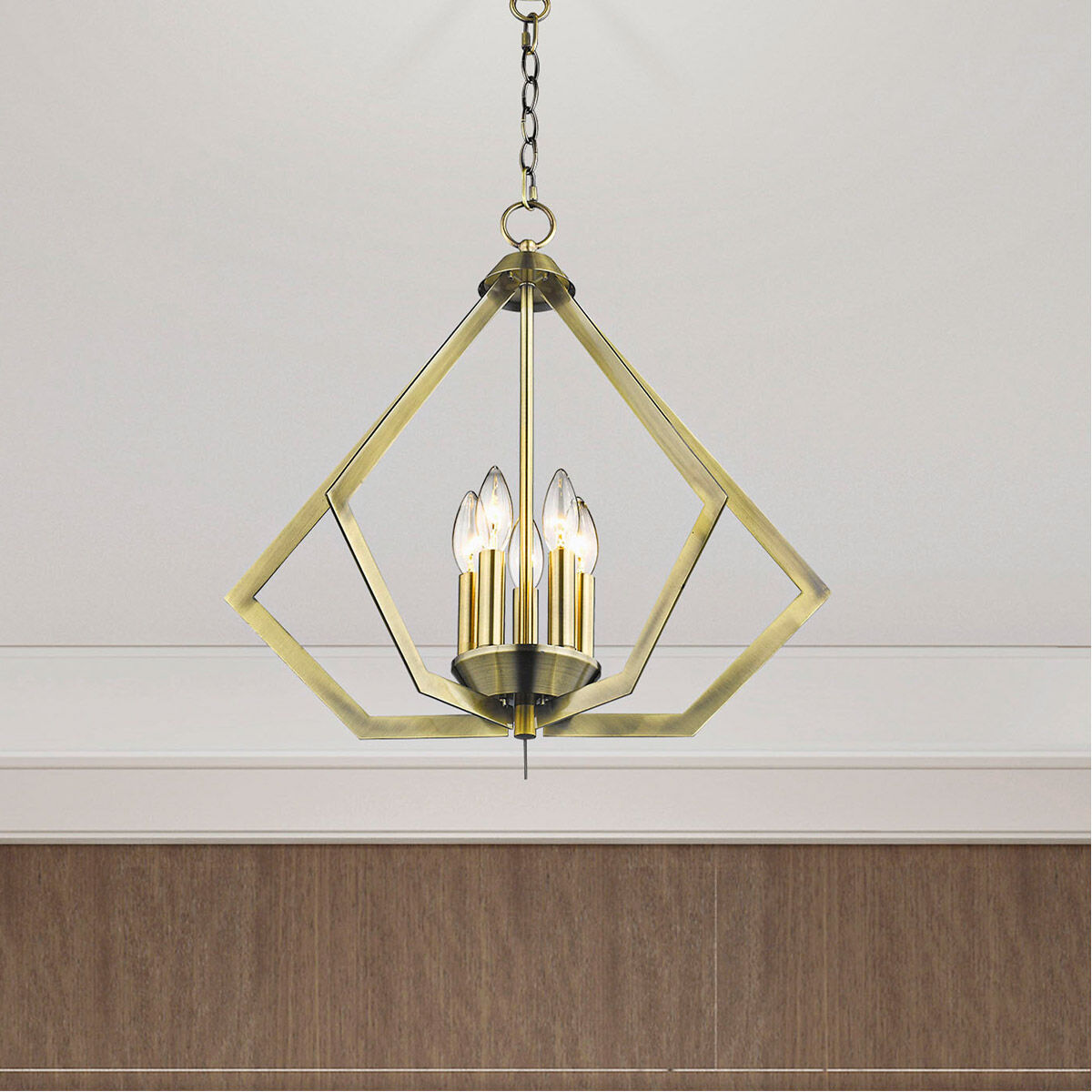 Prism 5 Light 20 inch Antique Brass Chandelier Ceiling Light