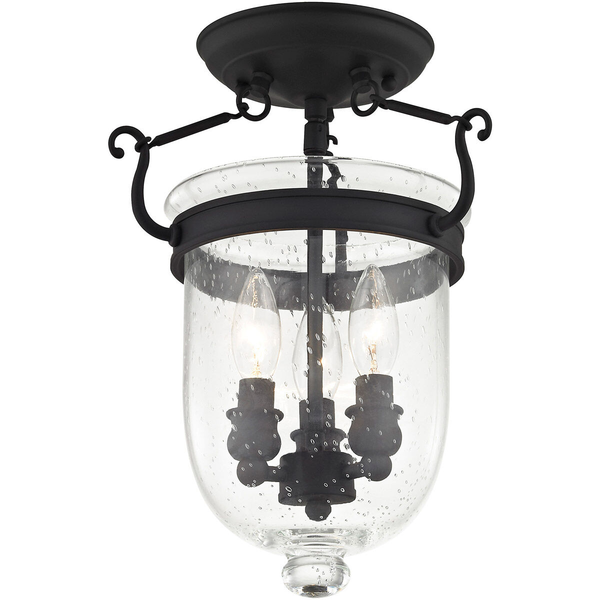 Jefferson 3 Light 10 inch Black Semi-Flush Mount Ceiling Light