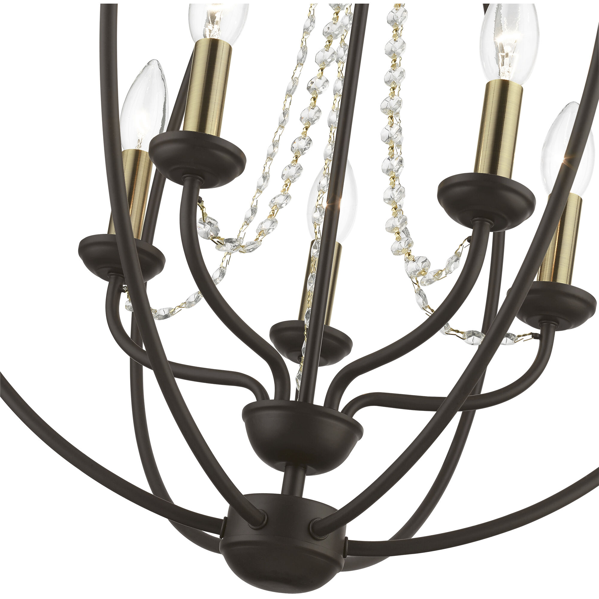 Arabella 5 Light 22 inch Bronze with Antique Brass Finish Candles Chandelier Ceiling Light, Globe
