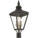 Adams 3 Light 26.75 inch Bronze with Antique Brass Finish Cluster Outdoor Large Post Top Lantern