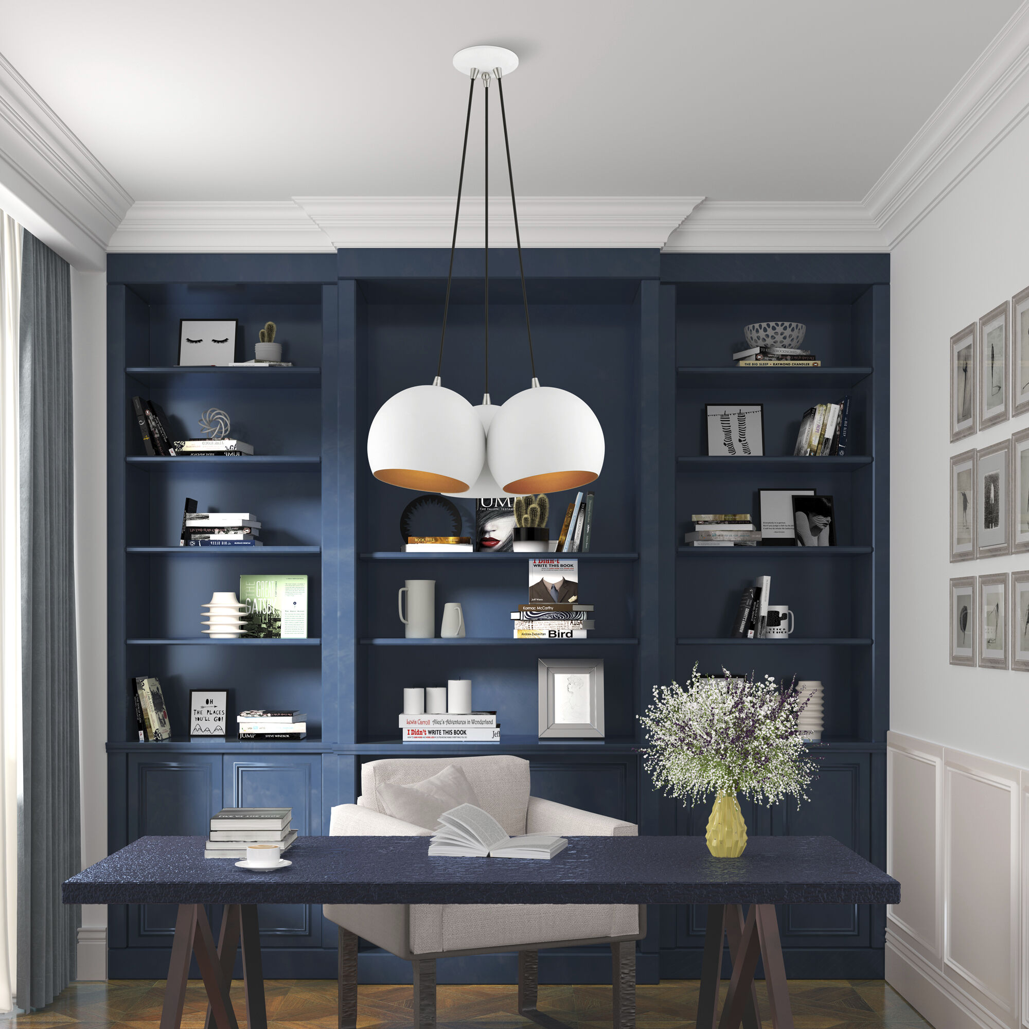 Piedmont 3 Light 22 inch White with Brushed Nickel Accents Globe Pendant Ceiling Light