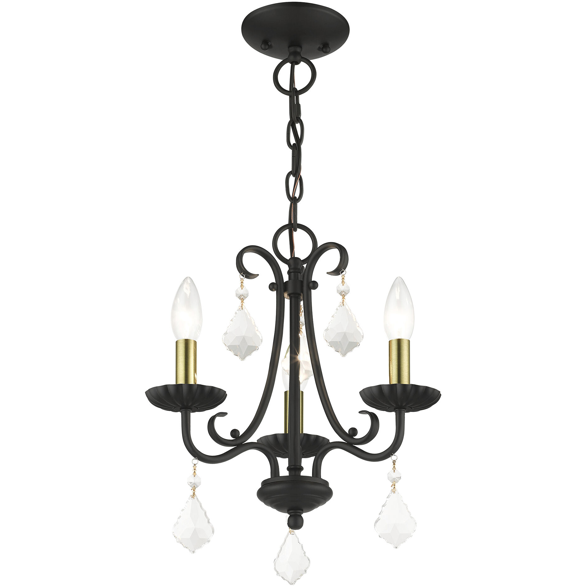 Daphne 3 Light 13.88 inch Black with Antique Brass Finish Accents Mini Chandelier Ceiling Light in Black with Antique Brass Accents