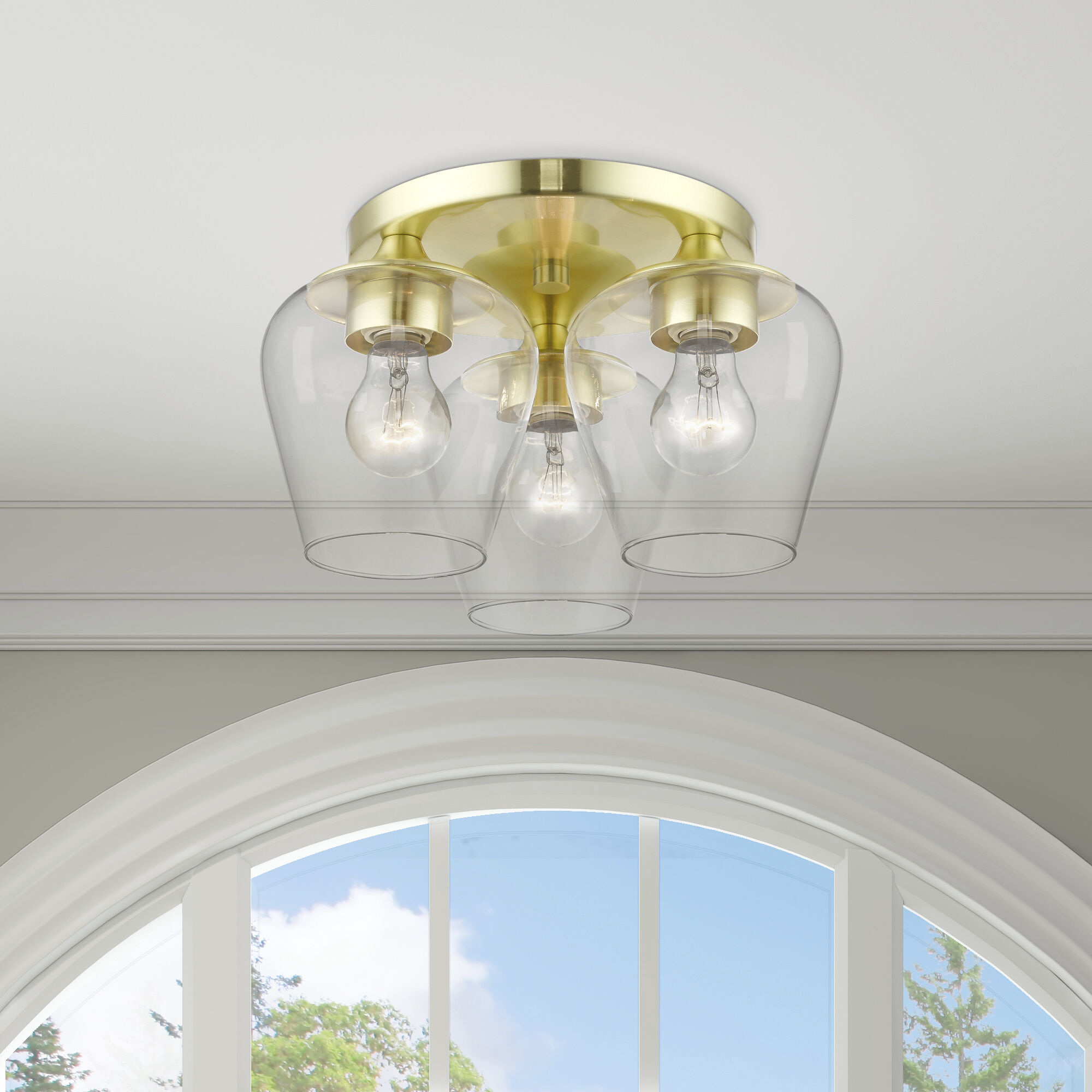 Willow 3 Light 13 inch Satin Brass Flush Mount Ceiling Light
