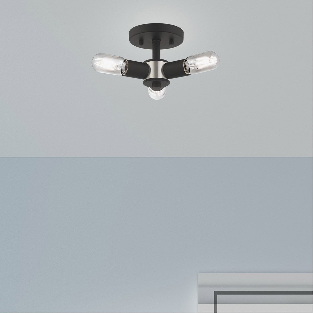 Copenhagen 3 Light 14 inch Black Semi-Flush Mount Ceiling Light