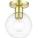 Downtown 1 Light 7 inch Satin Brass Semi-Flush Ceiling Light, Sphere