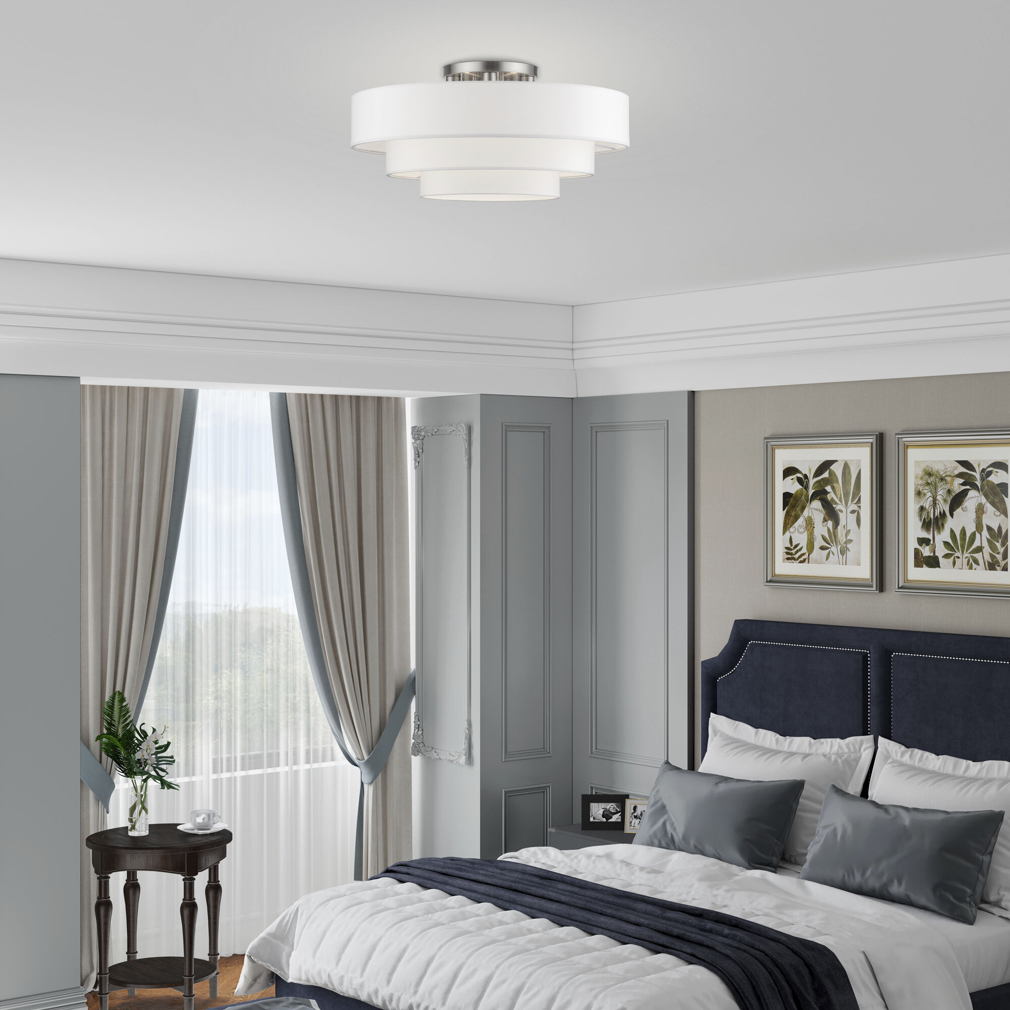 Manorwood 5 Light 28 inch Brushed Nickel Semi-Flush Ceiling Light