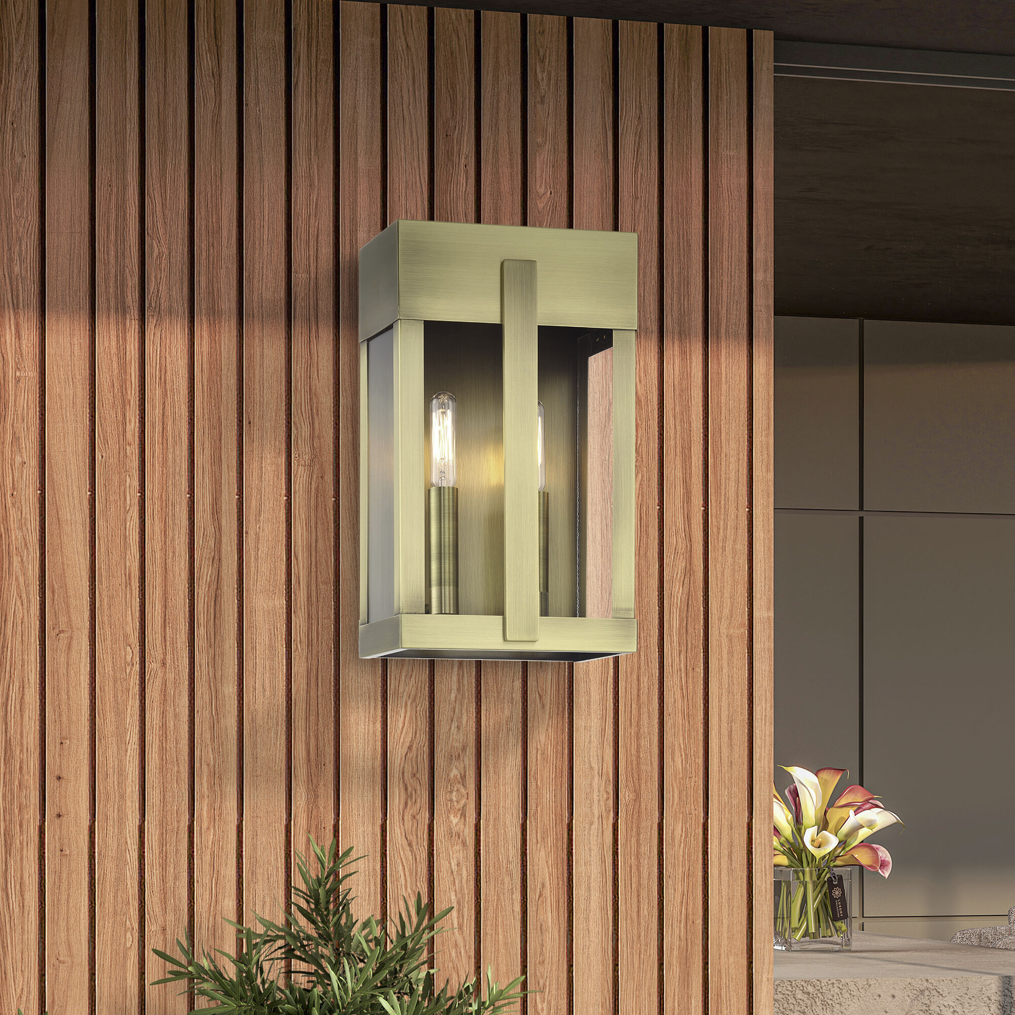 Berksford 2 Light 12 inch Antique Brass Outdoor Wall Lantern