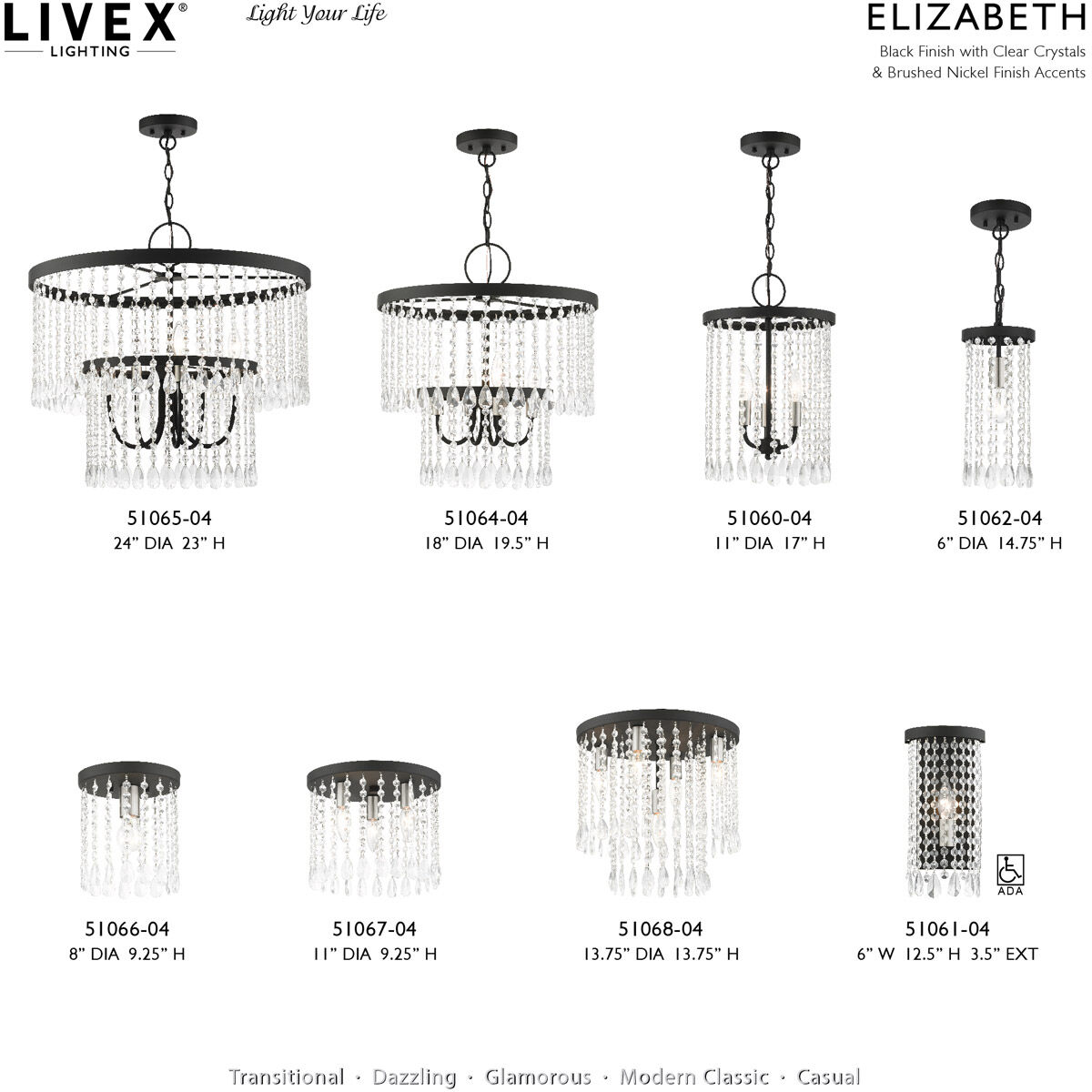 Elizabeth 5 Light 24 inch Black Pendant Chandelier Ceiling Light